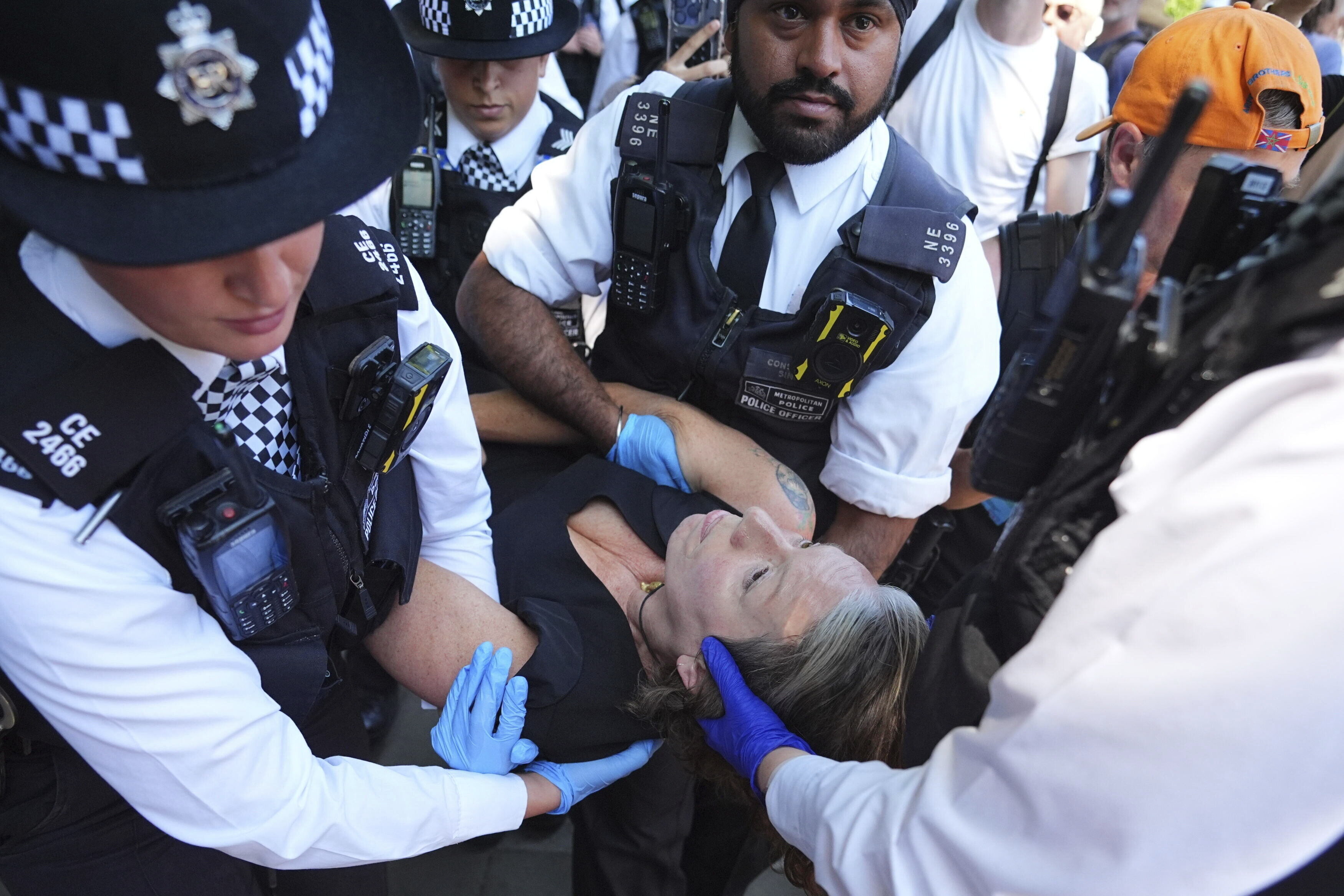 Police arrest protester. 