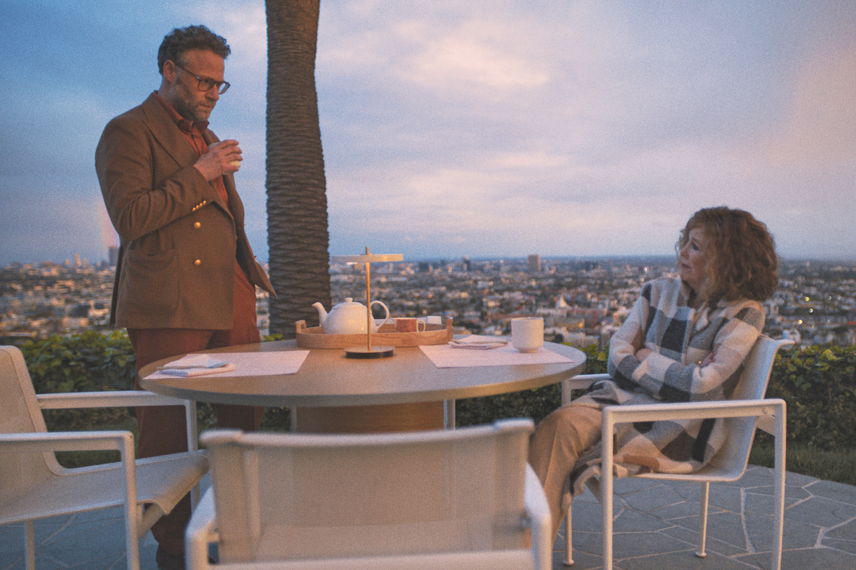 This image released by Apple TV+ shows Seth Rogen, left, and Catherine O'Hara in a scene from The Studio