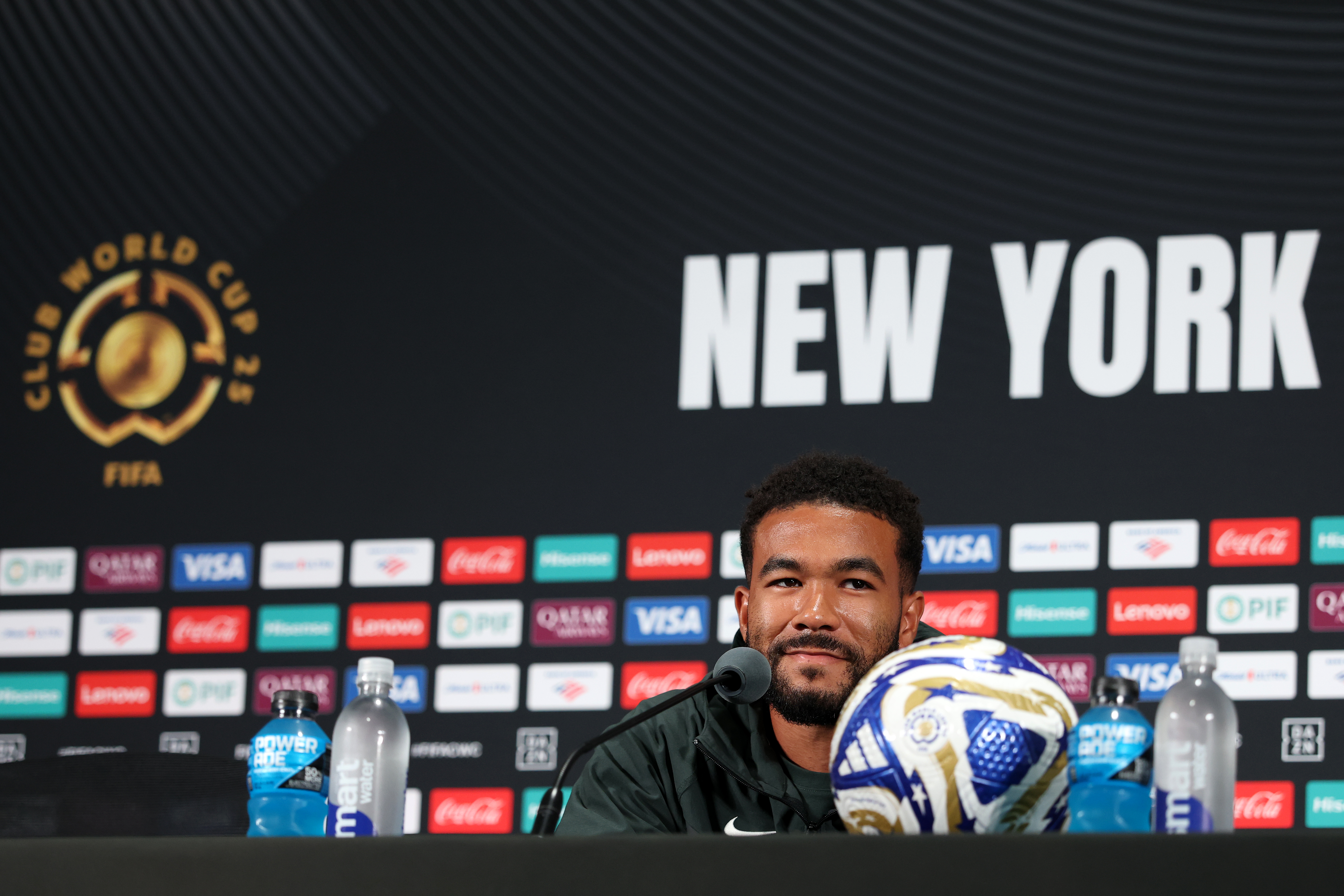 Reece James of Chelsea speaks to the media during a Chelsea FC Press Conference ahead of the FIFA Club World Cup 2025 Final between Chelsea and Paris Saint-Germain