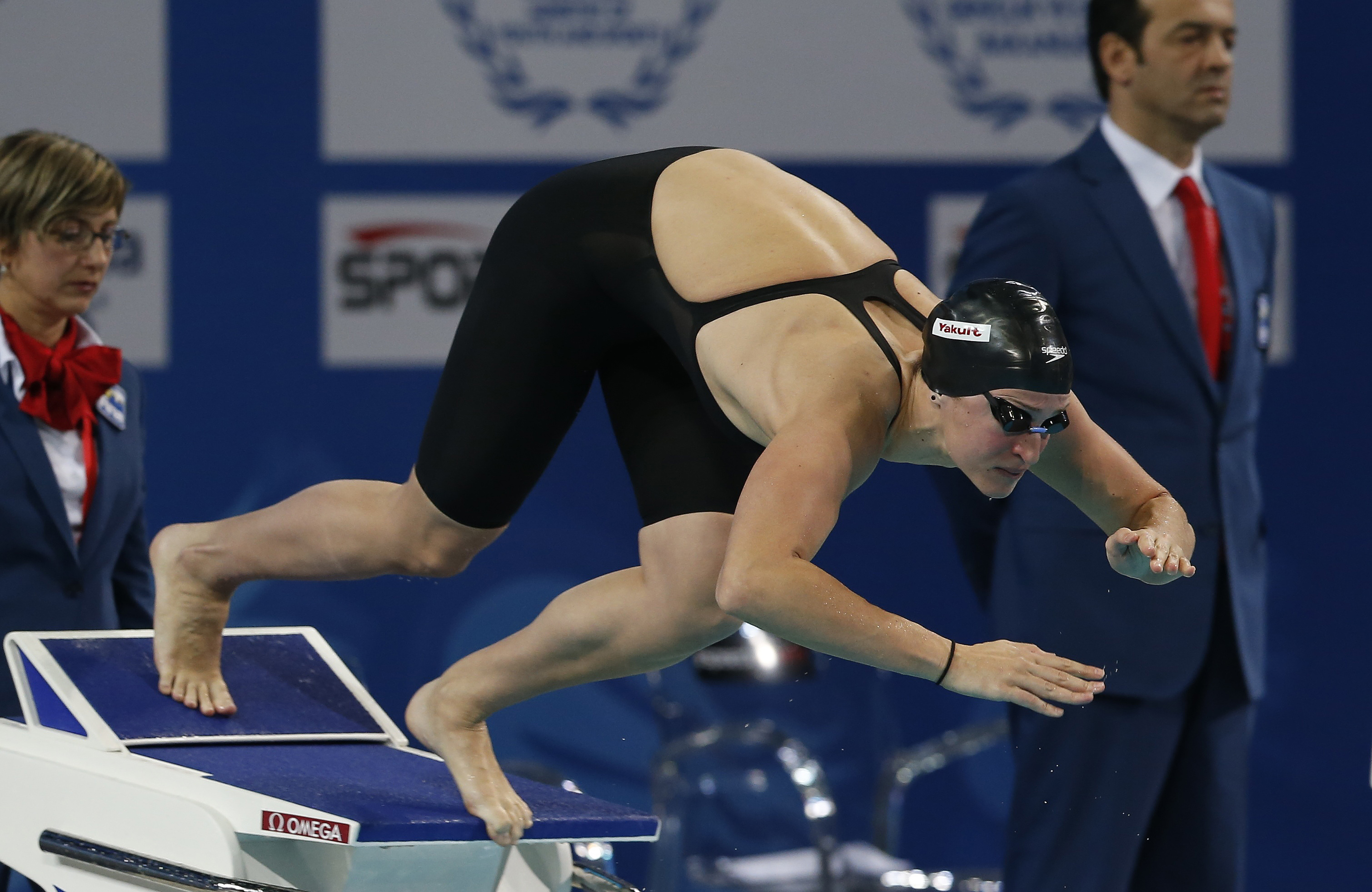 Megan Romano of the U.S. competes in the women's 100m freestyle finals during the FINA World Swimming Championships