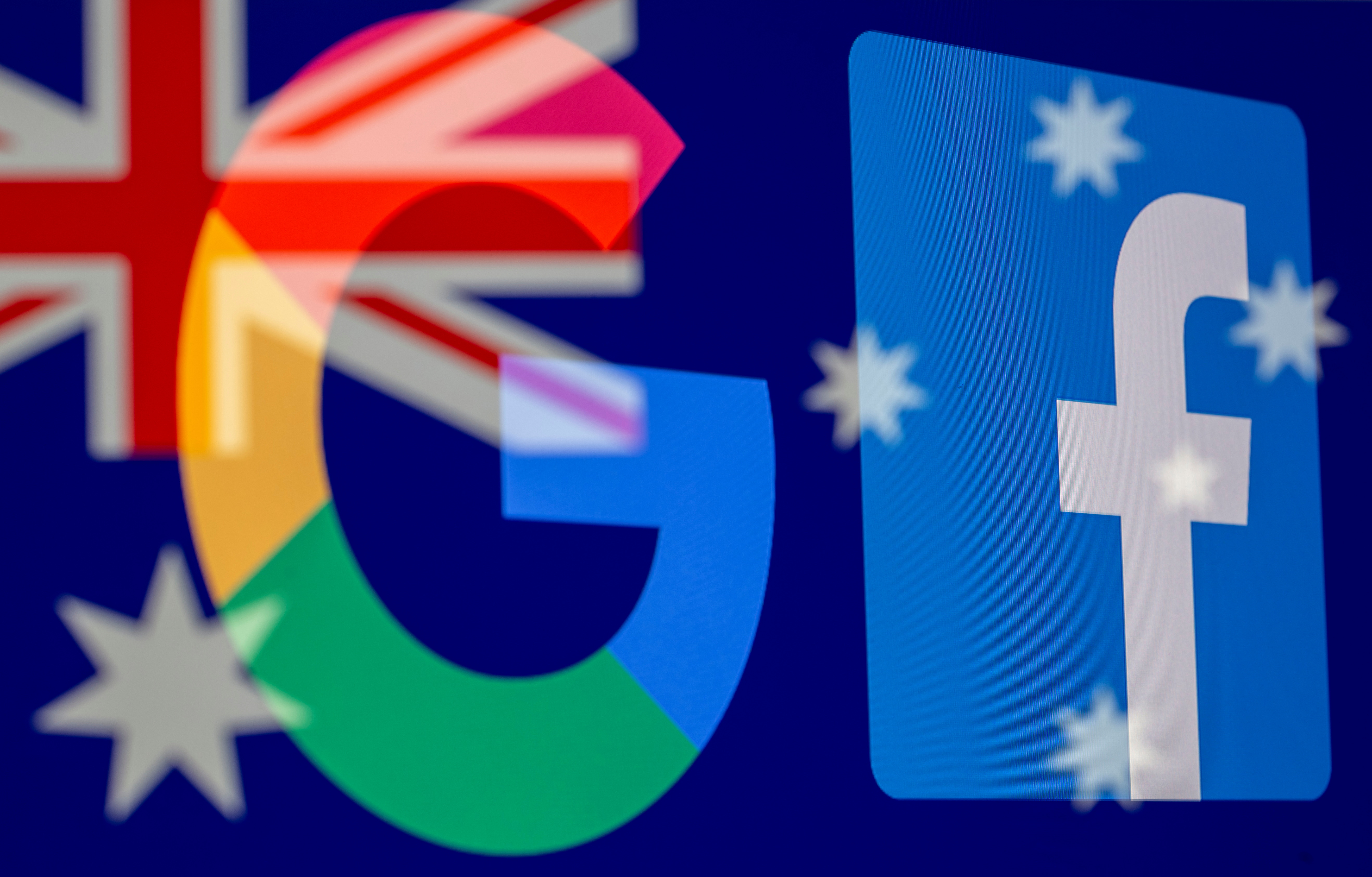 Google and Facebook logos and Australian flag are displayed in this illustration taken, February 18, 2021. REUTERS/Dado Ruvic/Illustration