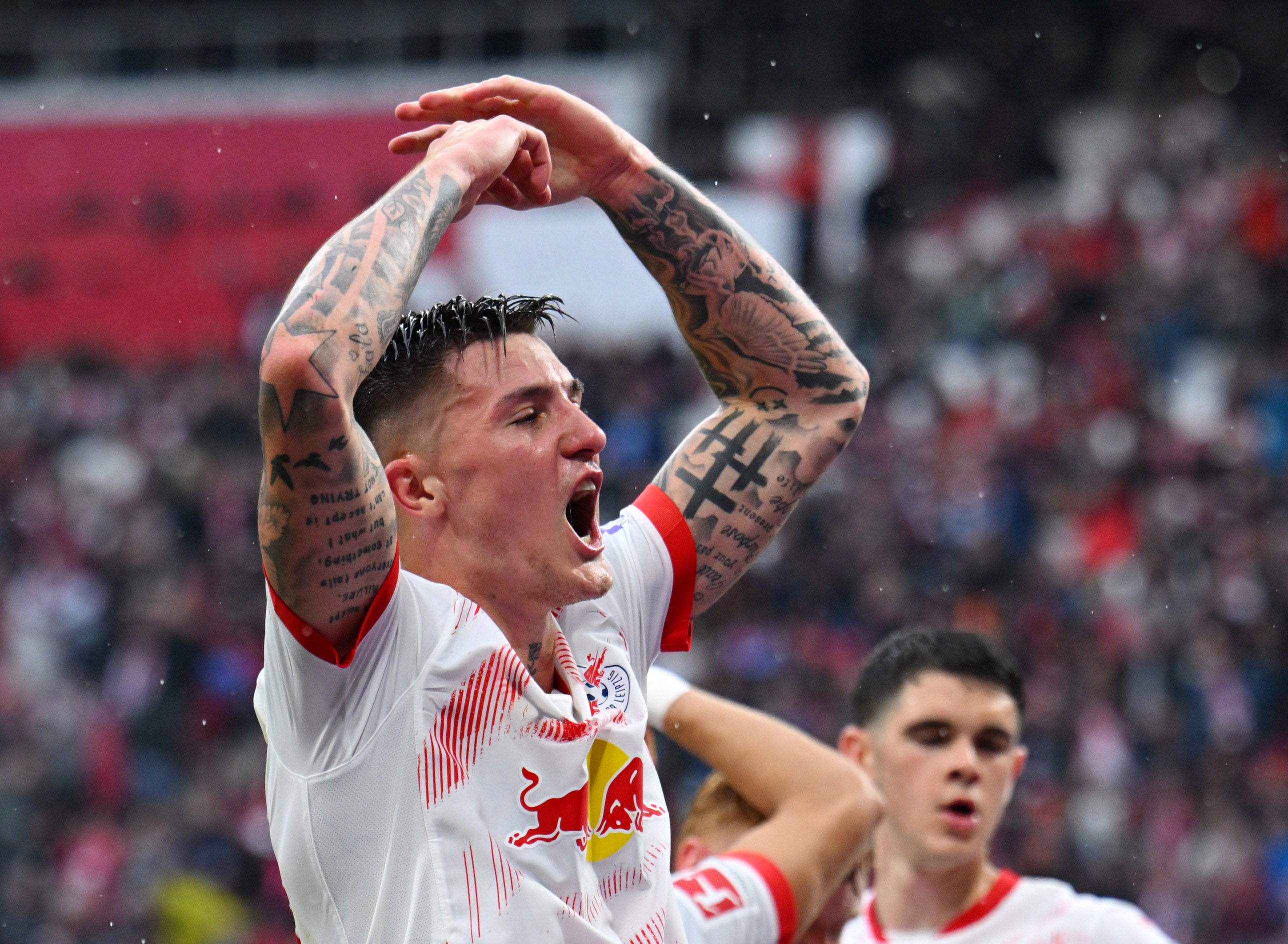 RB Leipzig's Benjamin Sesko celebrates