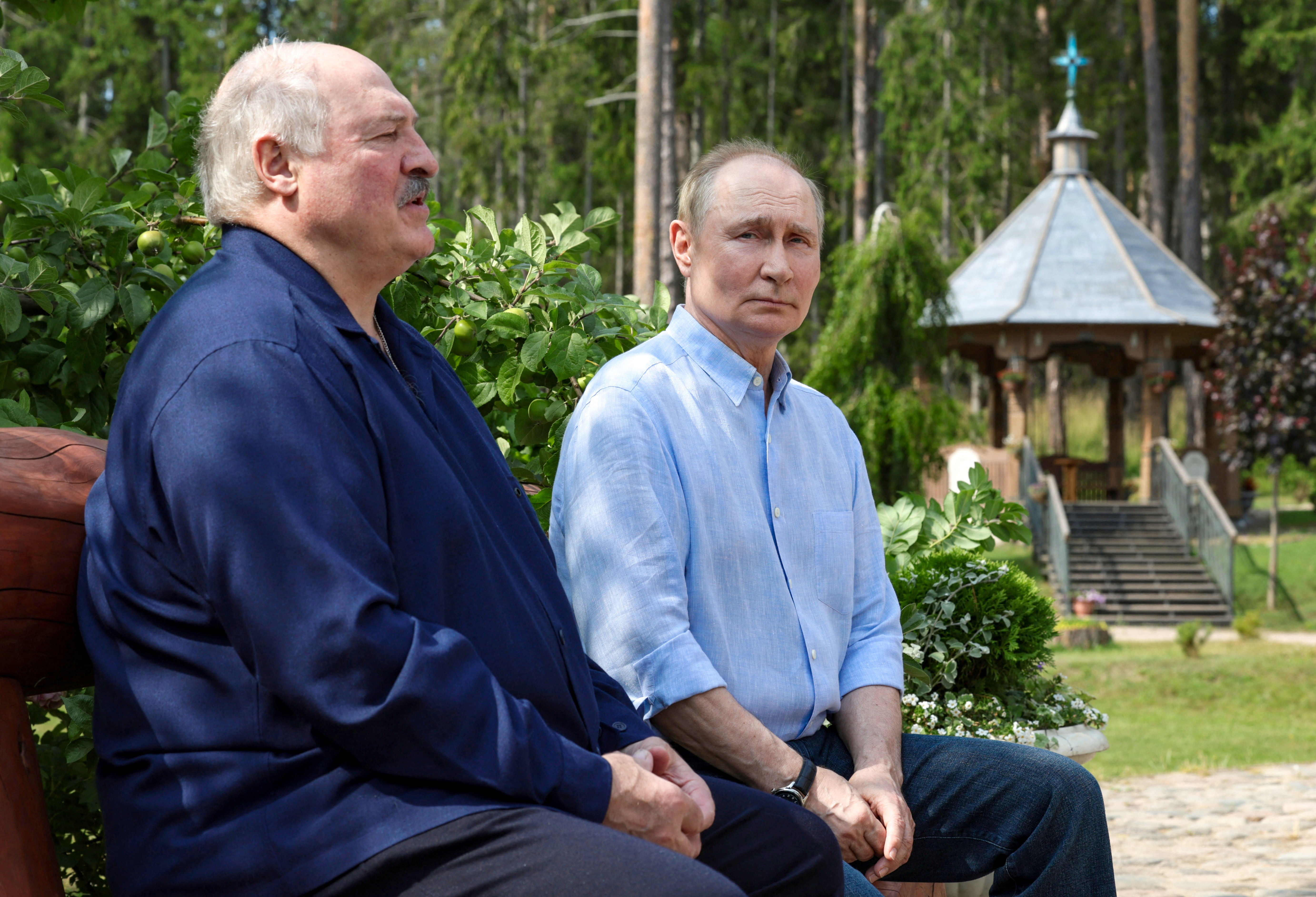Russian President Vladimir Putin and his Belarusian counterpart Alexander Lukashenko visit the Valaam Monastery in the Republic of Karelia, Russia August 1, 2025. Sputnik/Gavriil Grigorov/Pool via REUTERS ATTENTION EDITORS - THIS IMAGE WAS PROVIDED BY A THIRD PARTY.