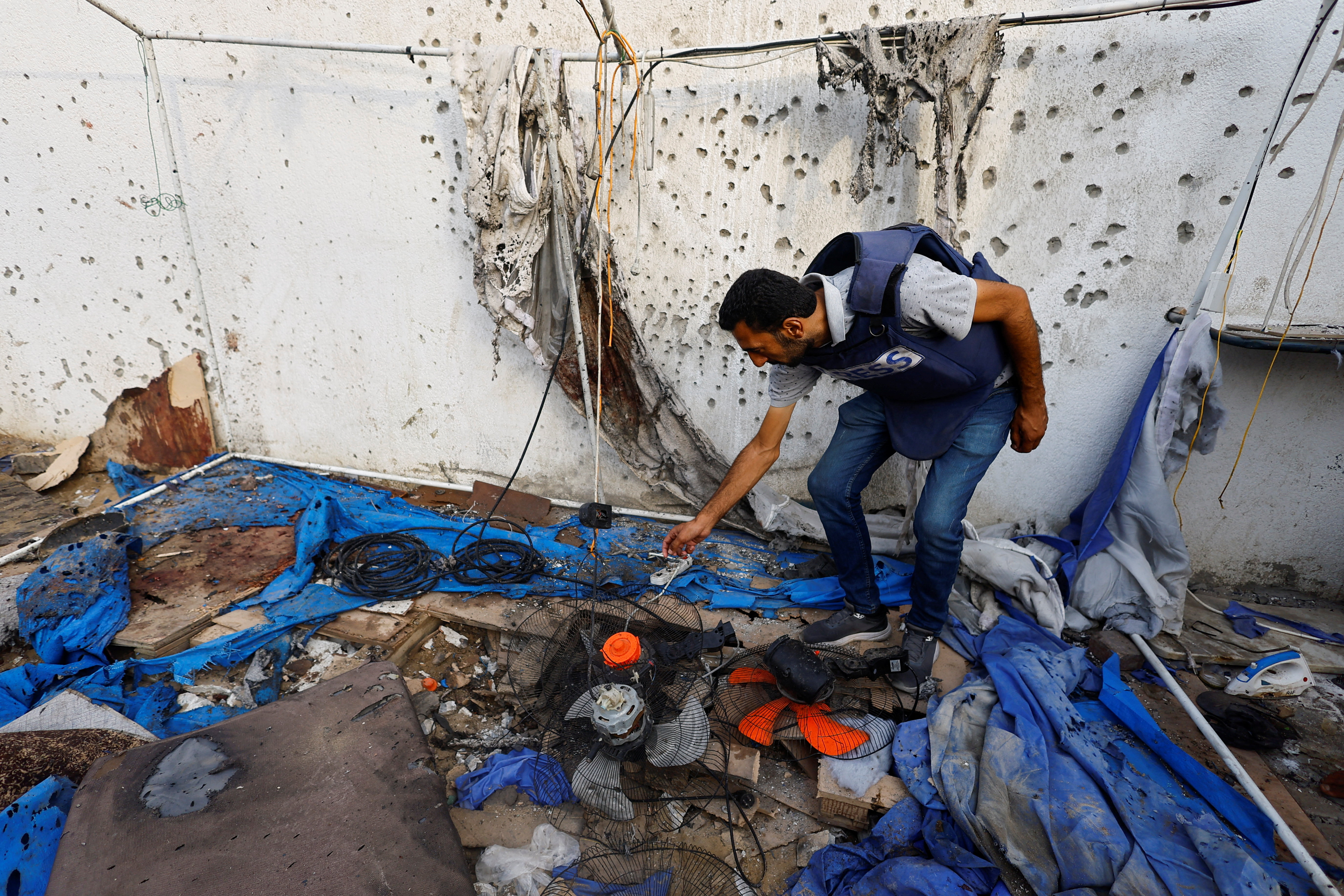 Aftermath if the Israeli strike that killed five Al Jazeera staff in Gaza