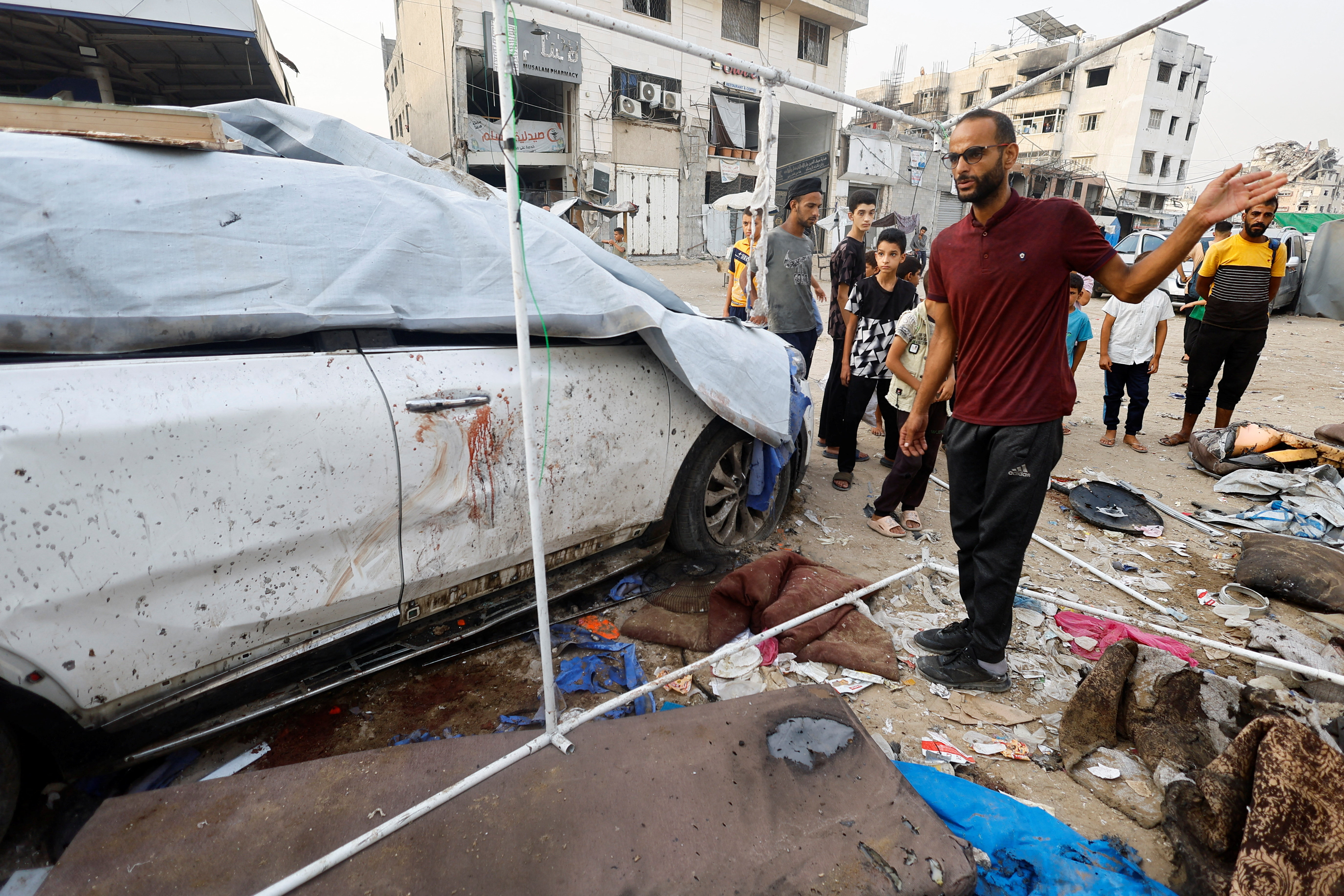 Aftermath if the Israeli strike that killed five Al Jazeera staff in Gaza