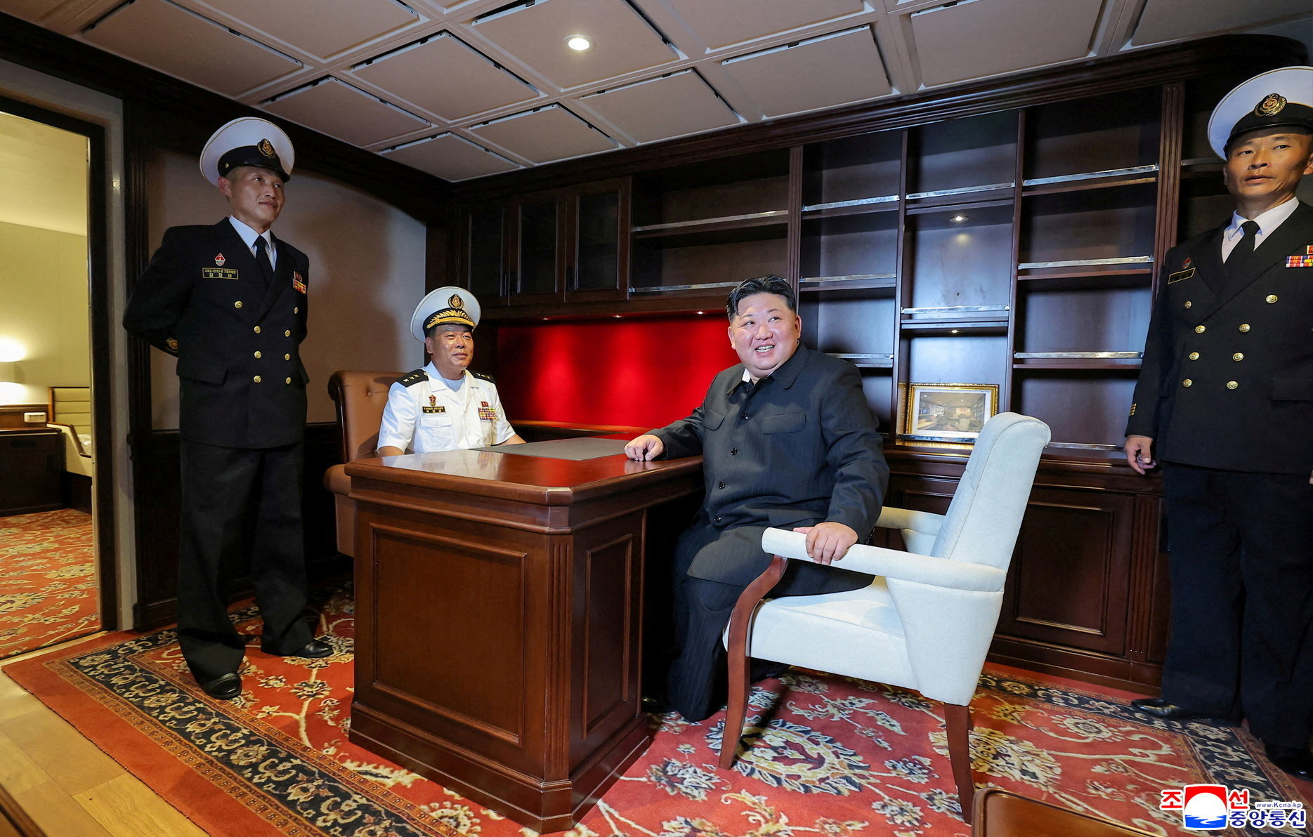North Korean leader Kim Jong Un visits a Choe Hyon-class destroyer, in North Korea, August 18, 2025,