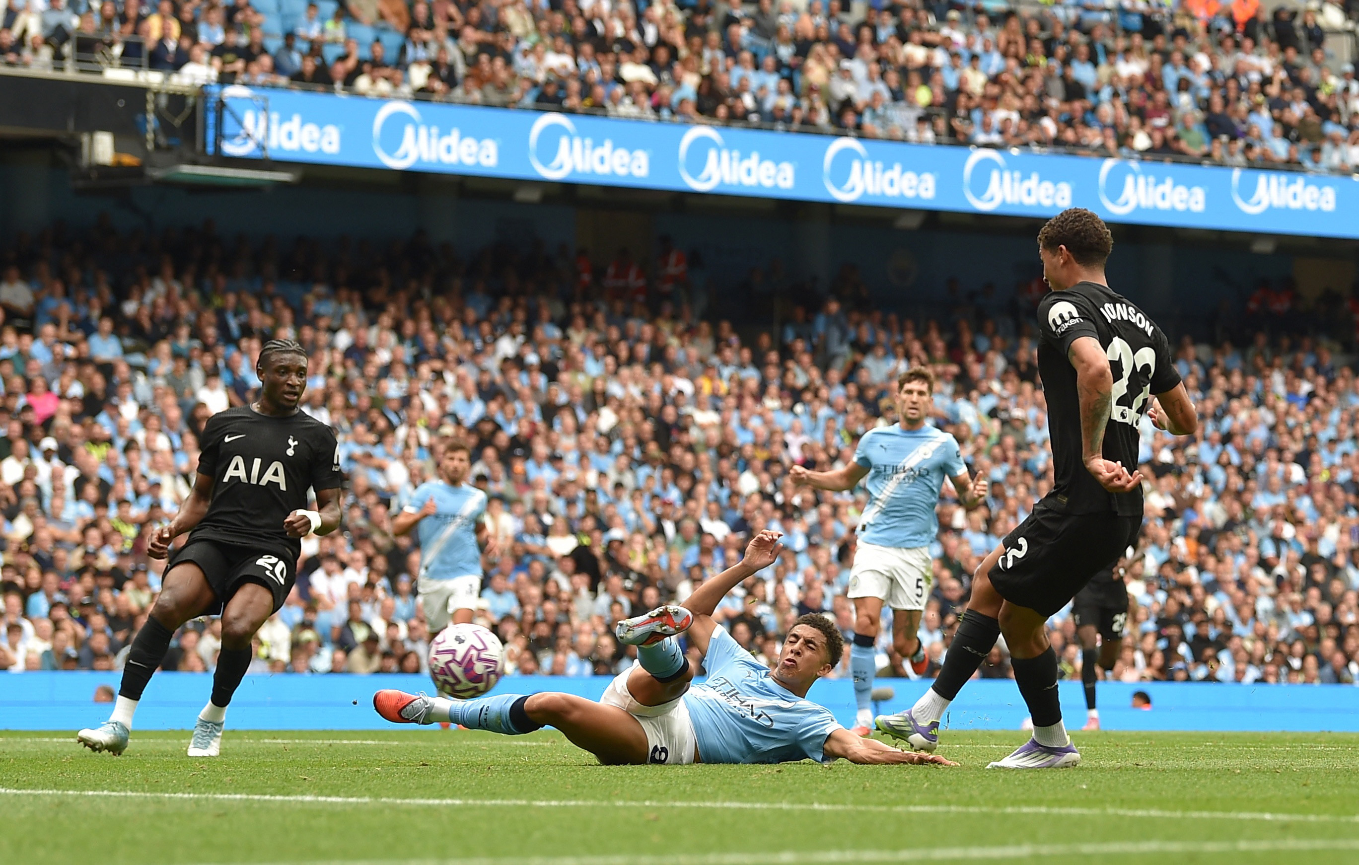 Tottenham Hotspur's Brennan Johnson scores their first goal