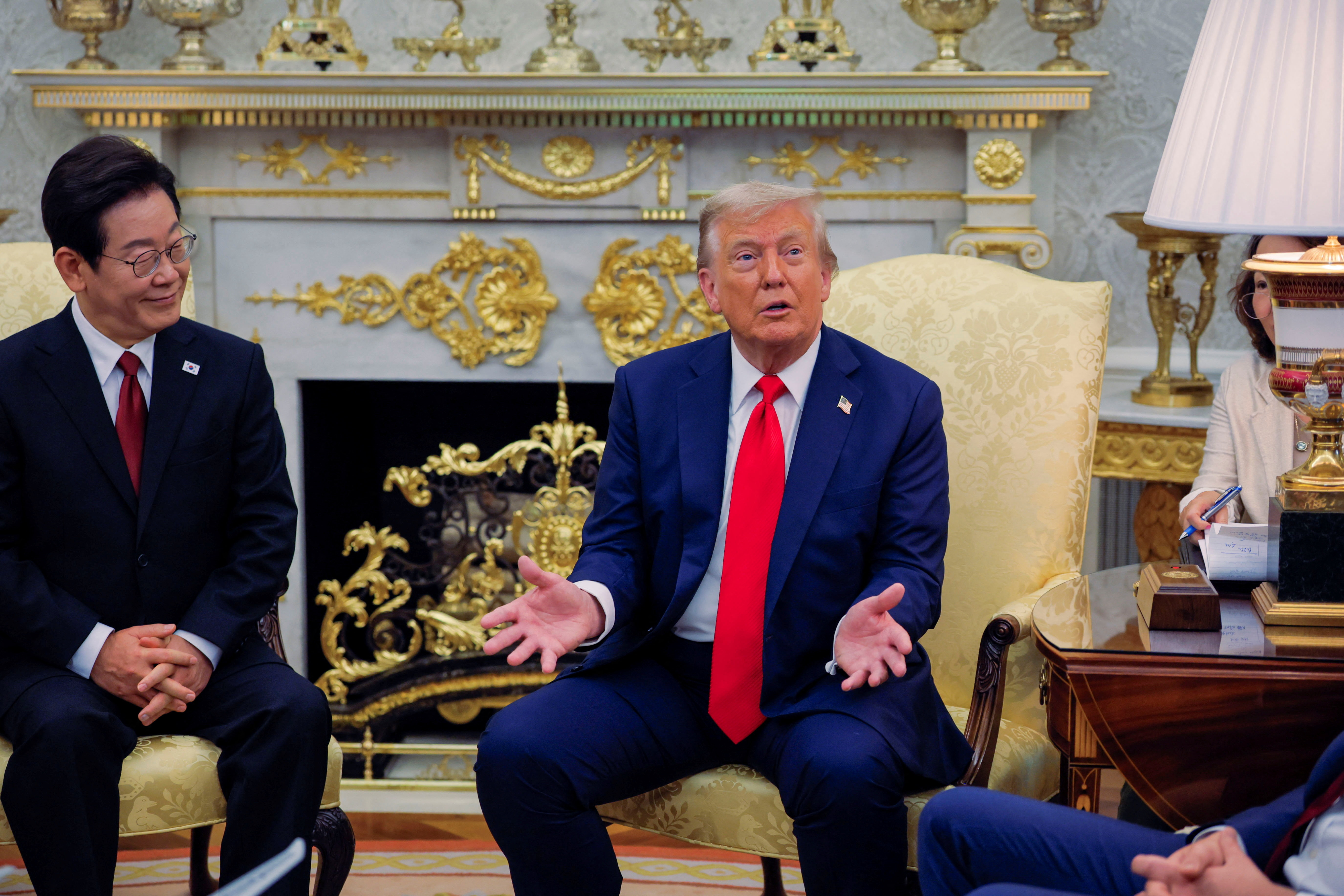 US President Donald Trump threatened new Chinese tariffs during a press conference with South Korean President Lee Jae Myung at the Oval Office, at the White House, in Washington, DC, August 25, 2025. [Brian Snyder/Reuters]