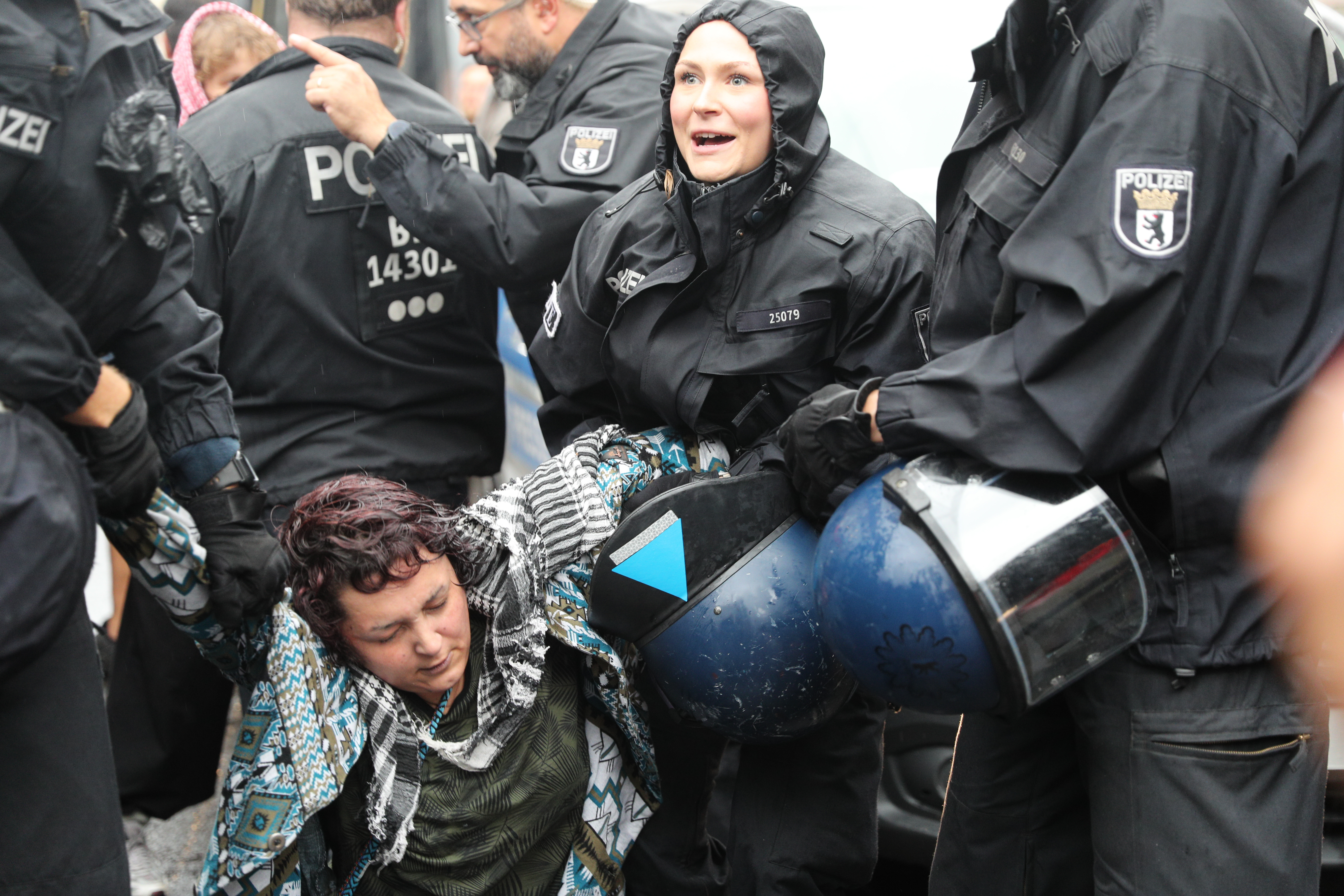 Clashes broke out during a pro-Palestinian demonstration at Hackescher Markt in Berlin, Germany on August 28, 2028. 