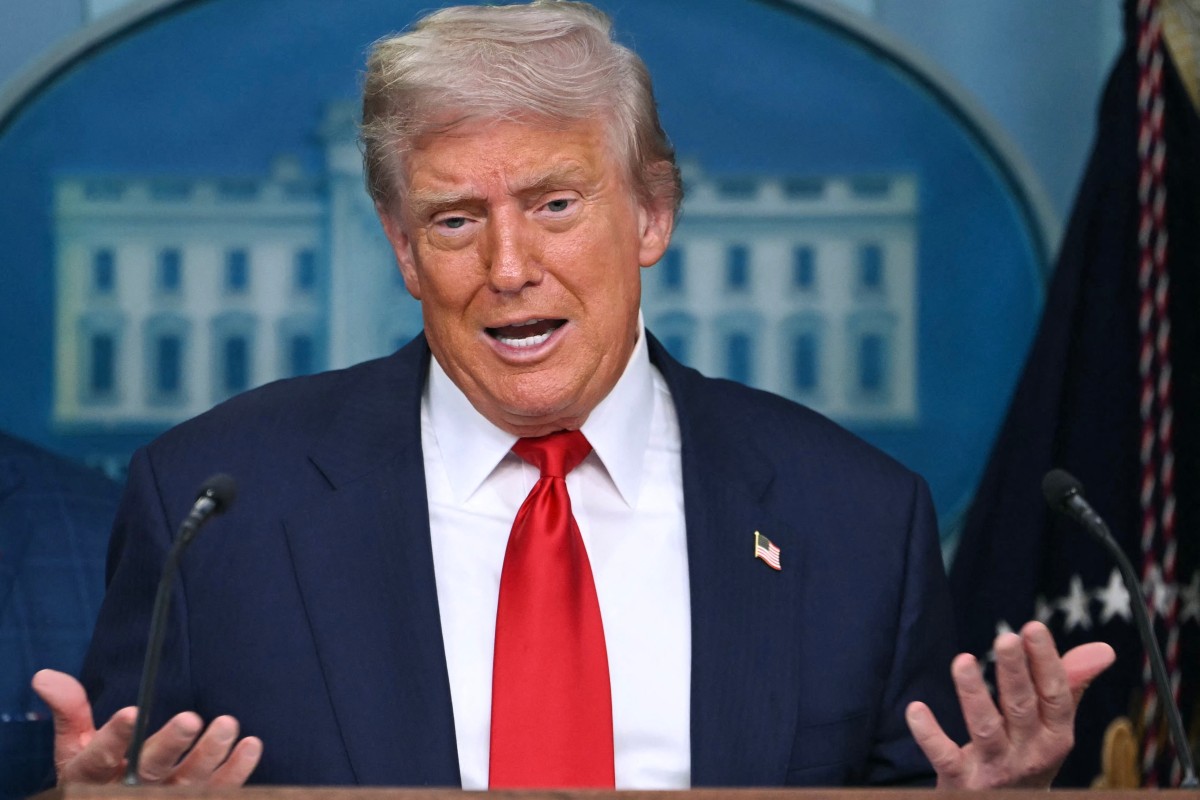 Trump speaks during a press conference