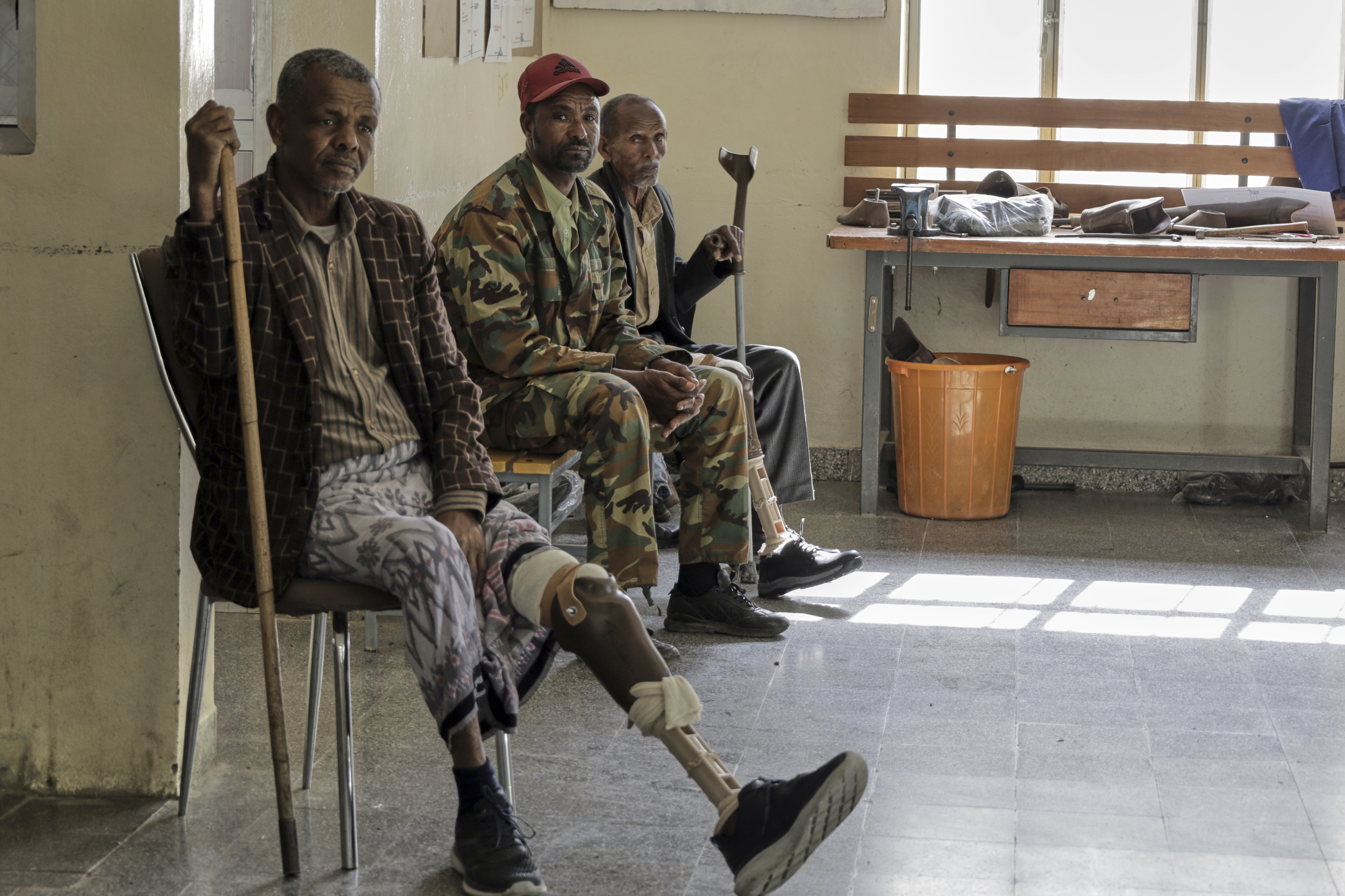 Former Tigrayan fighters wounded in the recent war wait to be tended to at the Ortho-Physiotherapy Centre in Mekelle