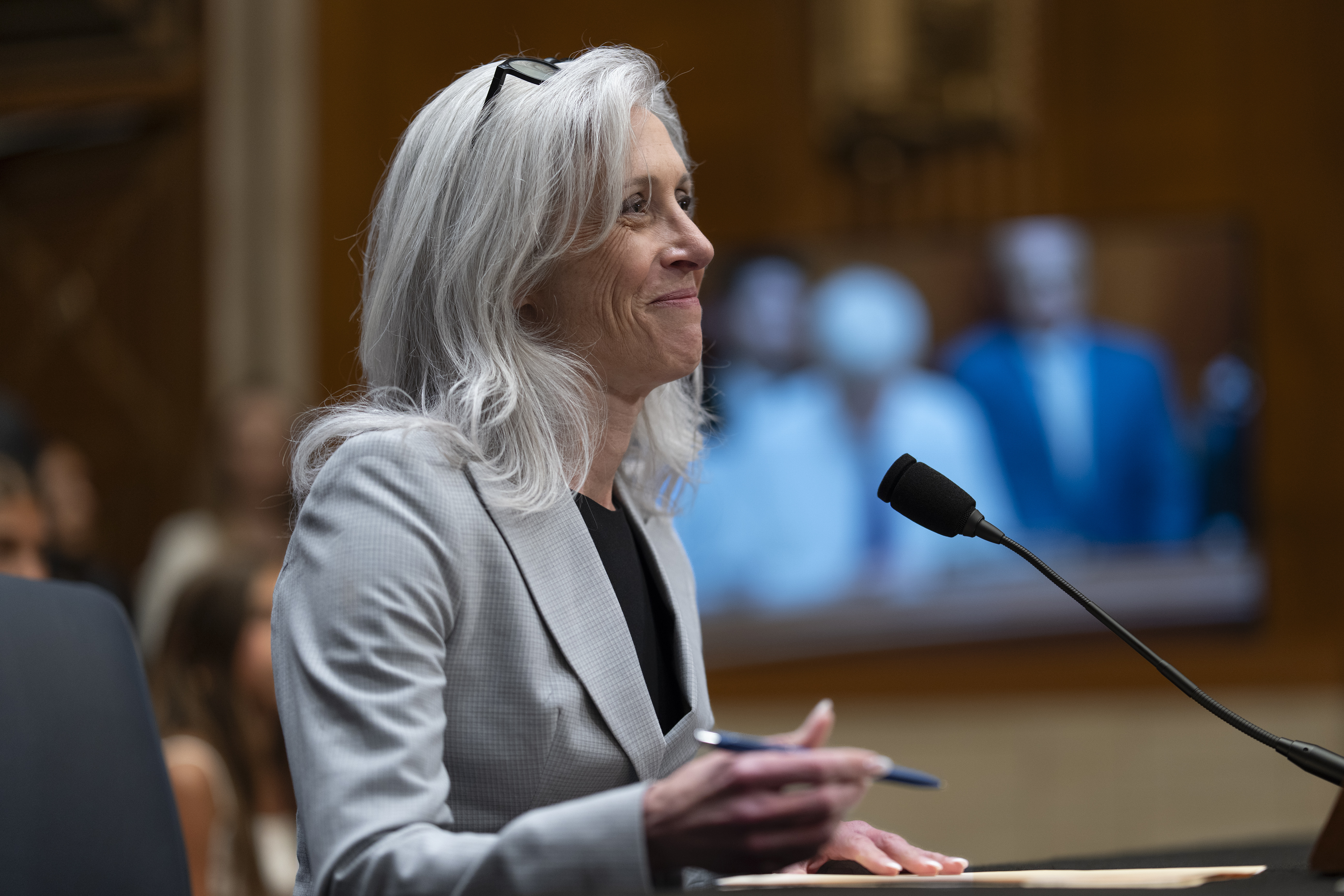 Susan Monarez talks at her senate confirmation hearing