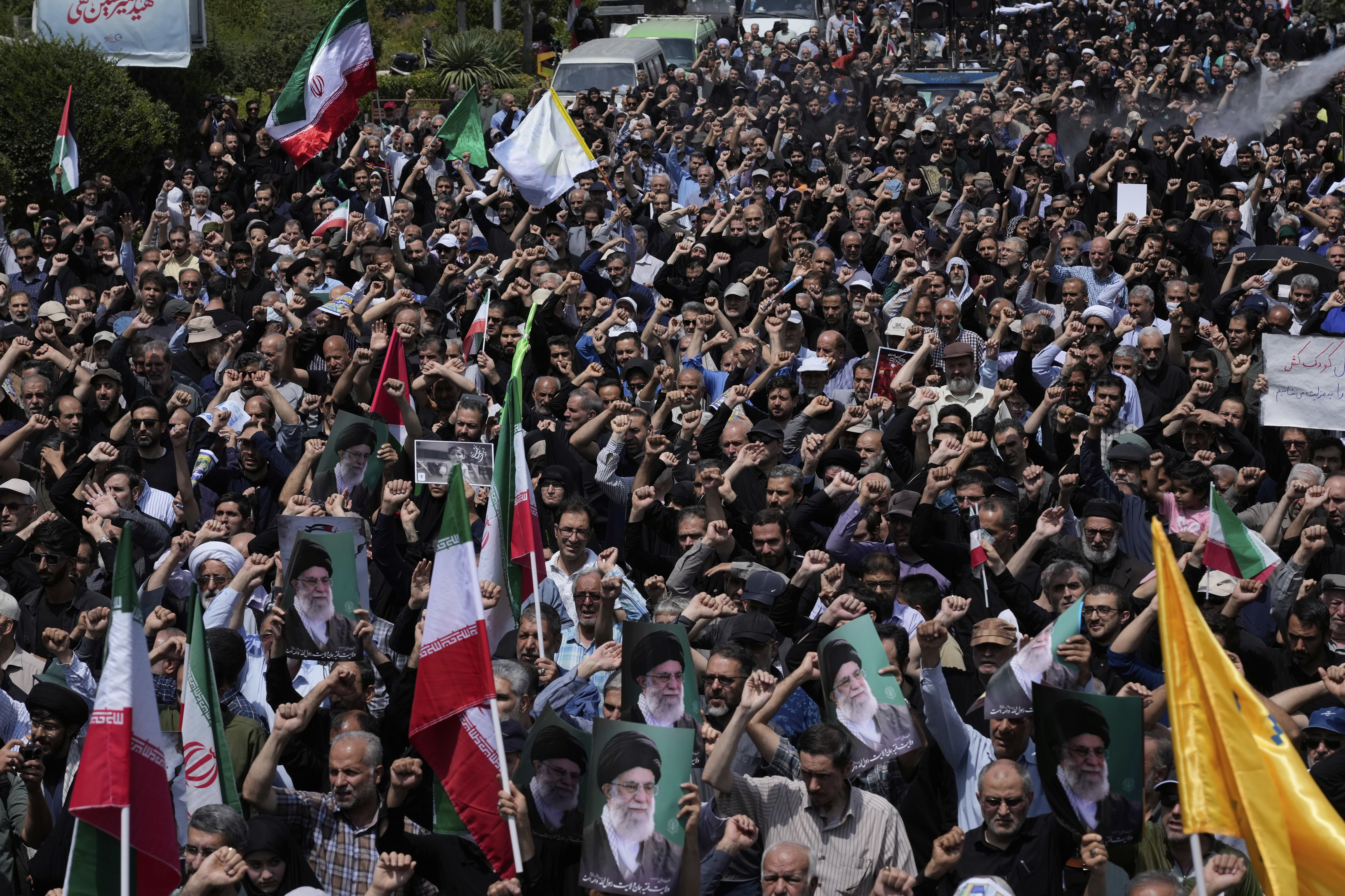 Iranian worshippers chant slogans in an anti-US and anti-Israeli protest after their Friday prayers in Tehran, Iran on July 25, 2025.