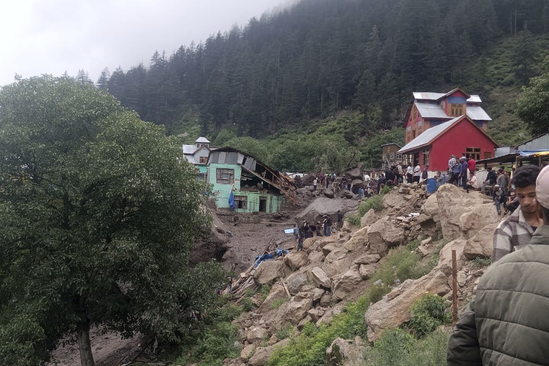 Buildings damaged in flash floods caused by torrential rains are seen in a remote, mountainous village, in Chositi area, Indian controlled Kashmir, Thursday, August 14, 2025. [AP]