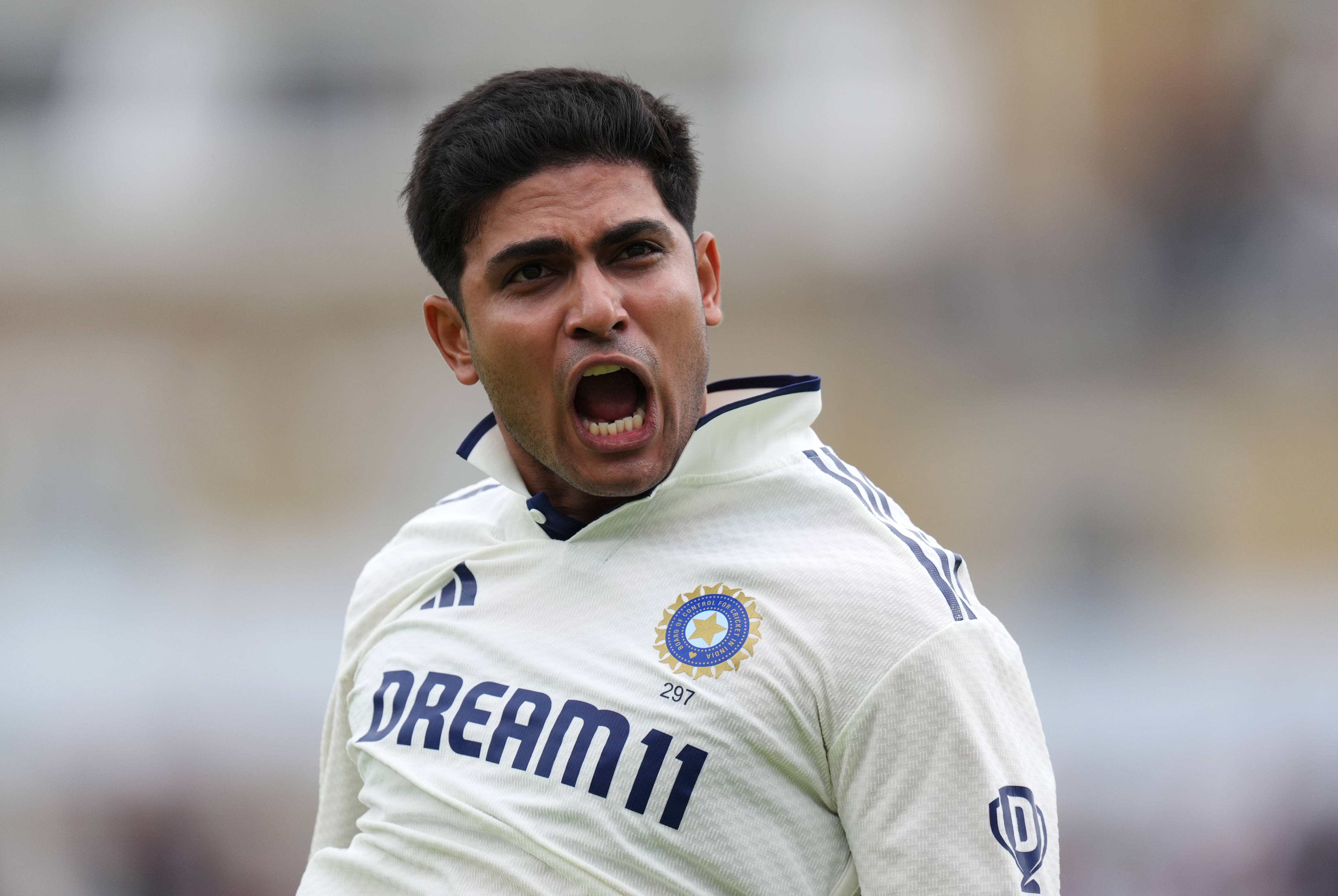 India captain Shubman Gill celebrates after his side win the match to draw the series on day five of the Fifth Rothesay Men's Test
