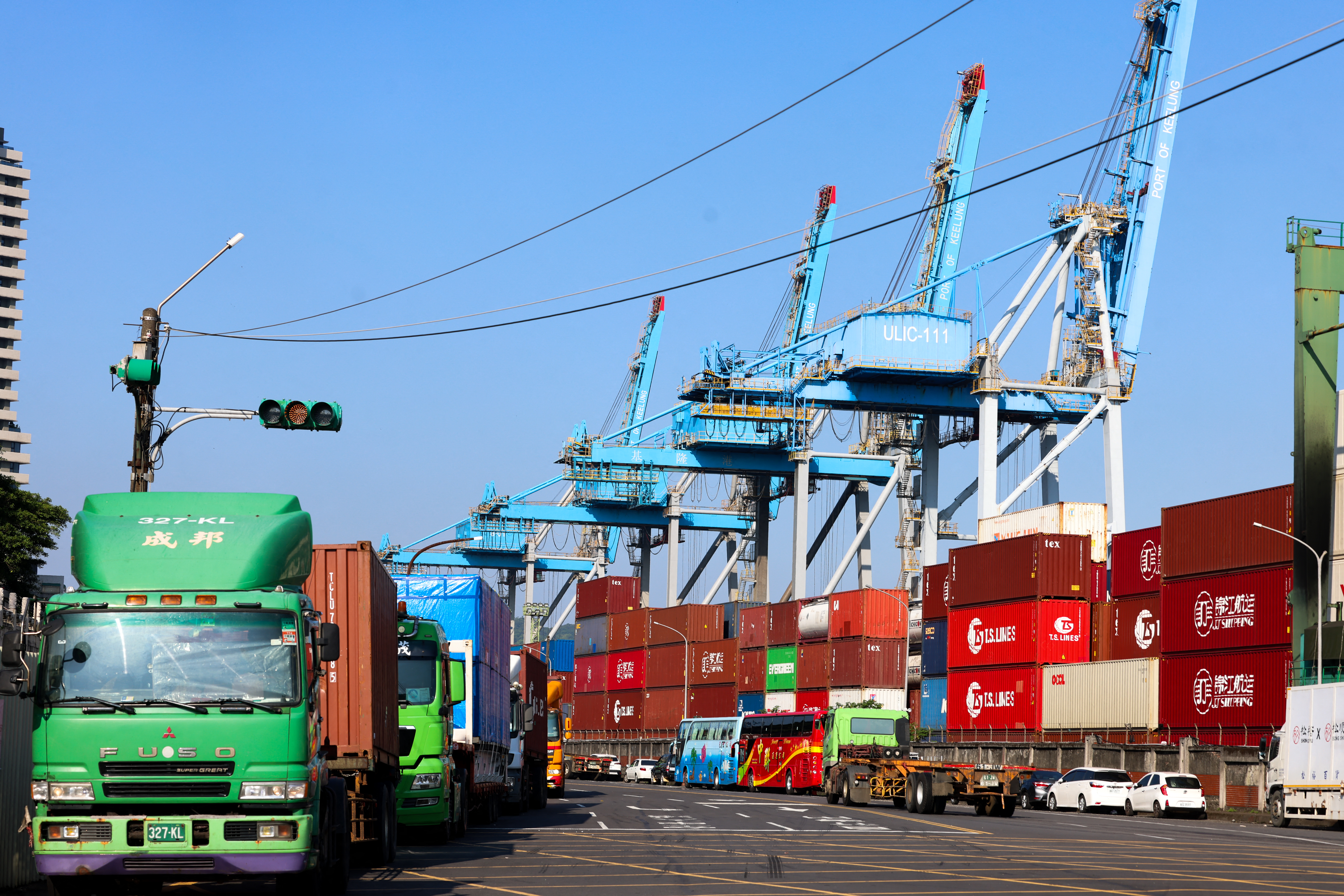Shipping containers are seen at the Port of Keelung in Keelung on August 7, 2025