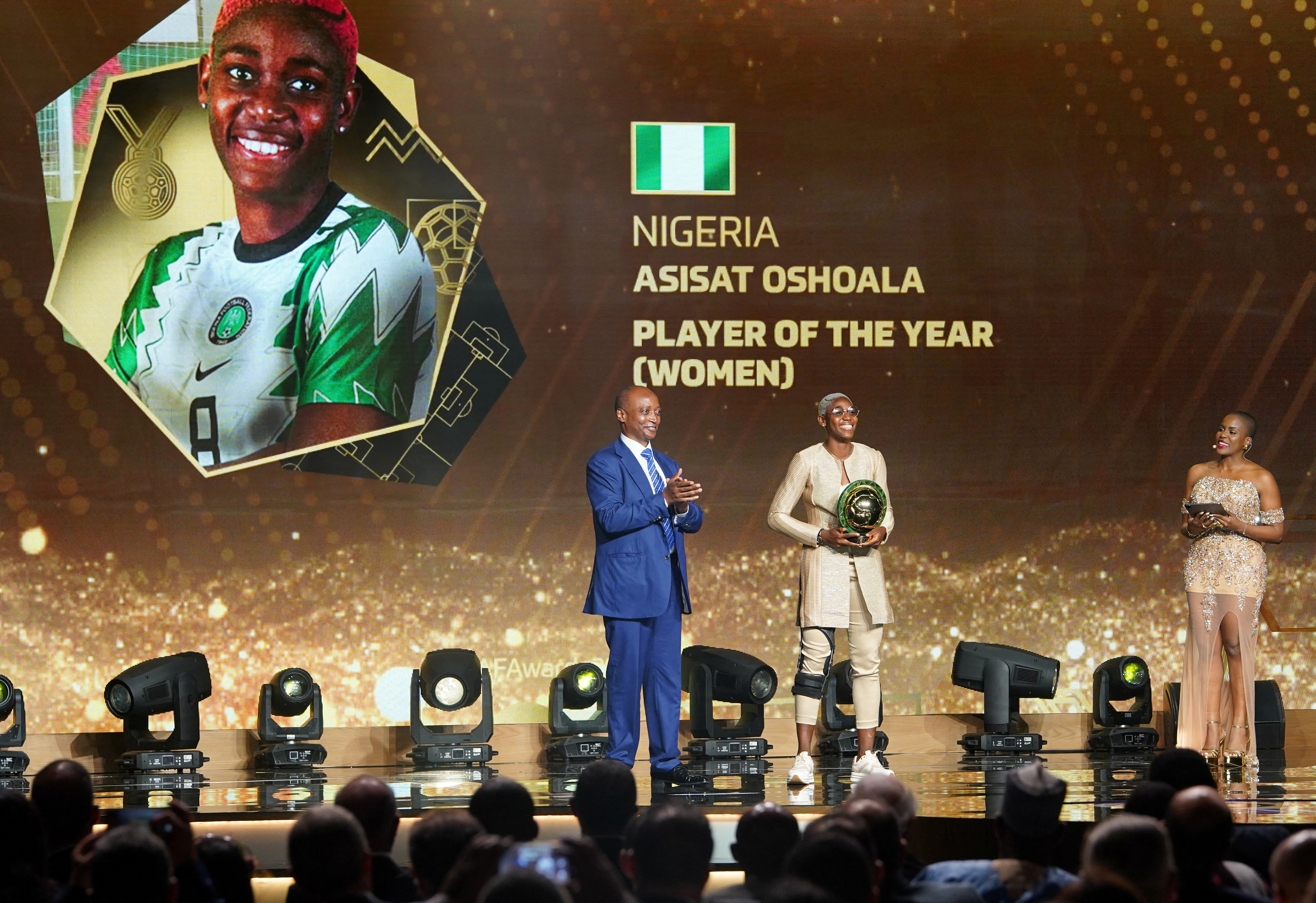 Asisat Oshoala after winning the women's African Football player of the Year award