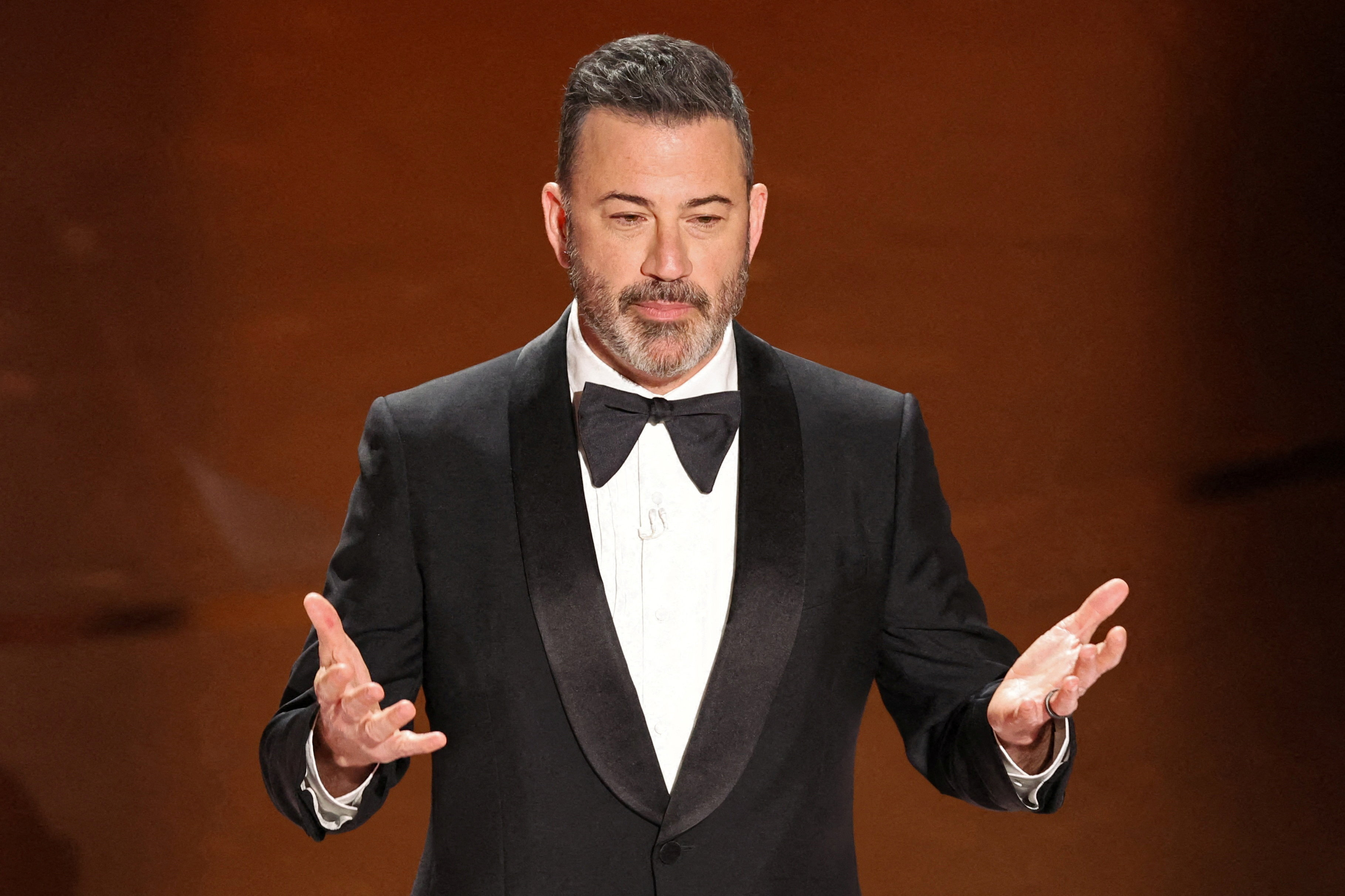 Jimmy Kimmel delivers his opening monologue at the 96th Academy Awards in 2024.