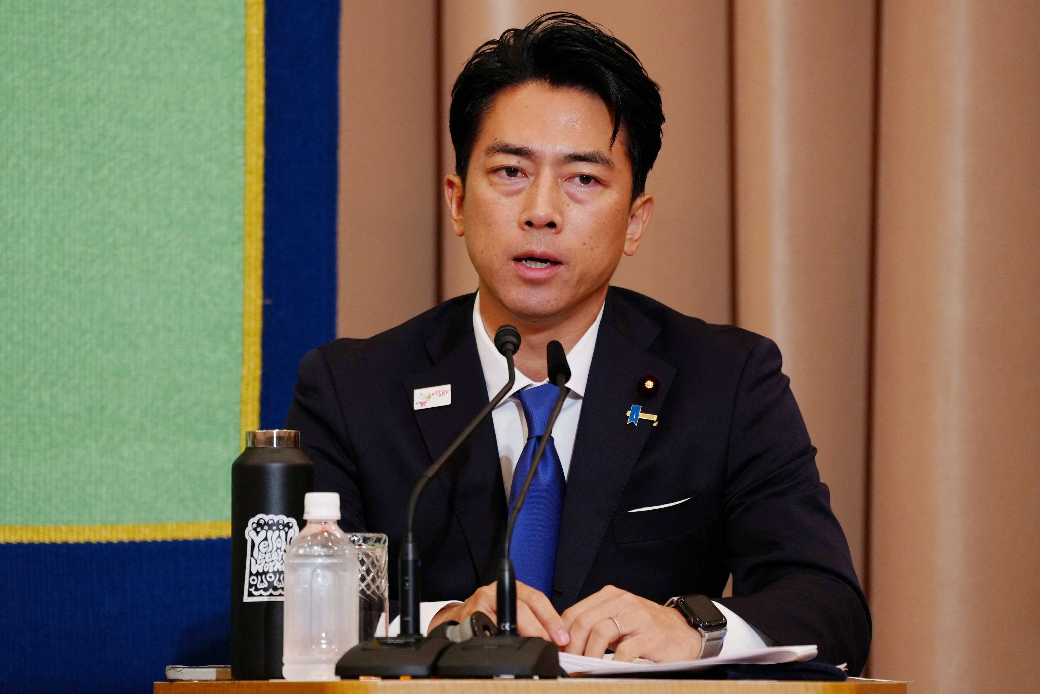 Agriculture Minister Shinjiro Koizumi speaks during the Liberal Democratic Party (LDP) Presidential Election Candidate Debate at Japan National Press Club in Tokyo, Japan, on Sept. 24, 2025. Jia Haocheng/Pool via REUTERS