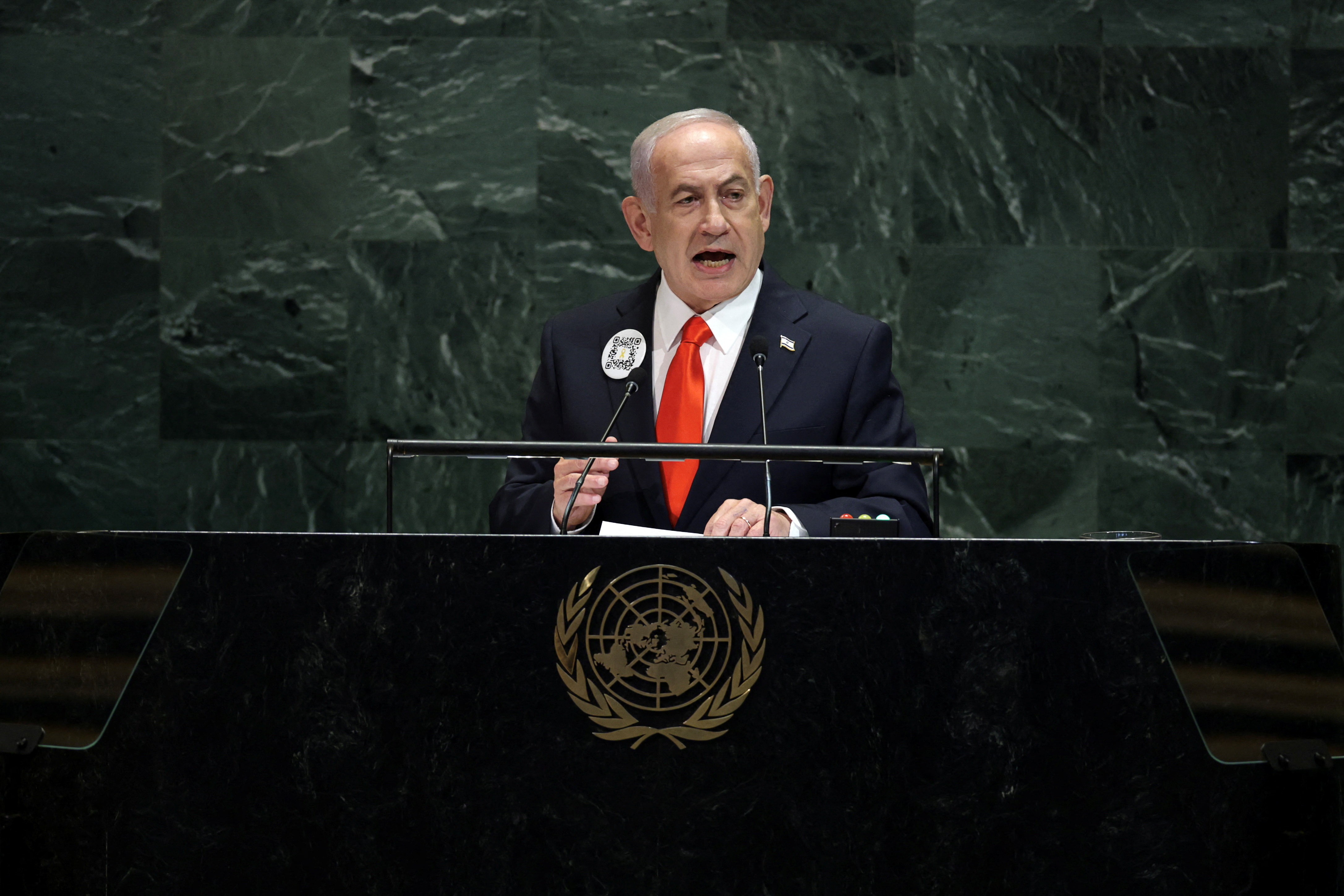 Israeli Prime Minister Benjamin Netanyahu addresses the 80th United Nations General Assembly (UNGA) at U.N. headquarters in New York City