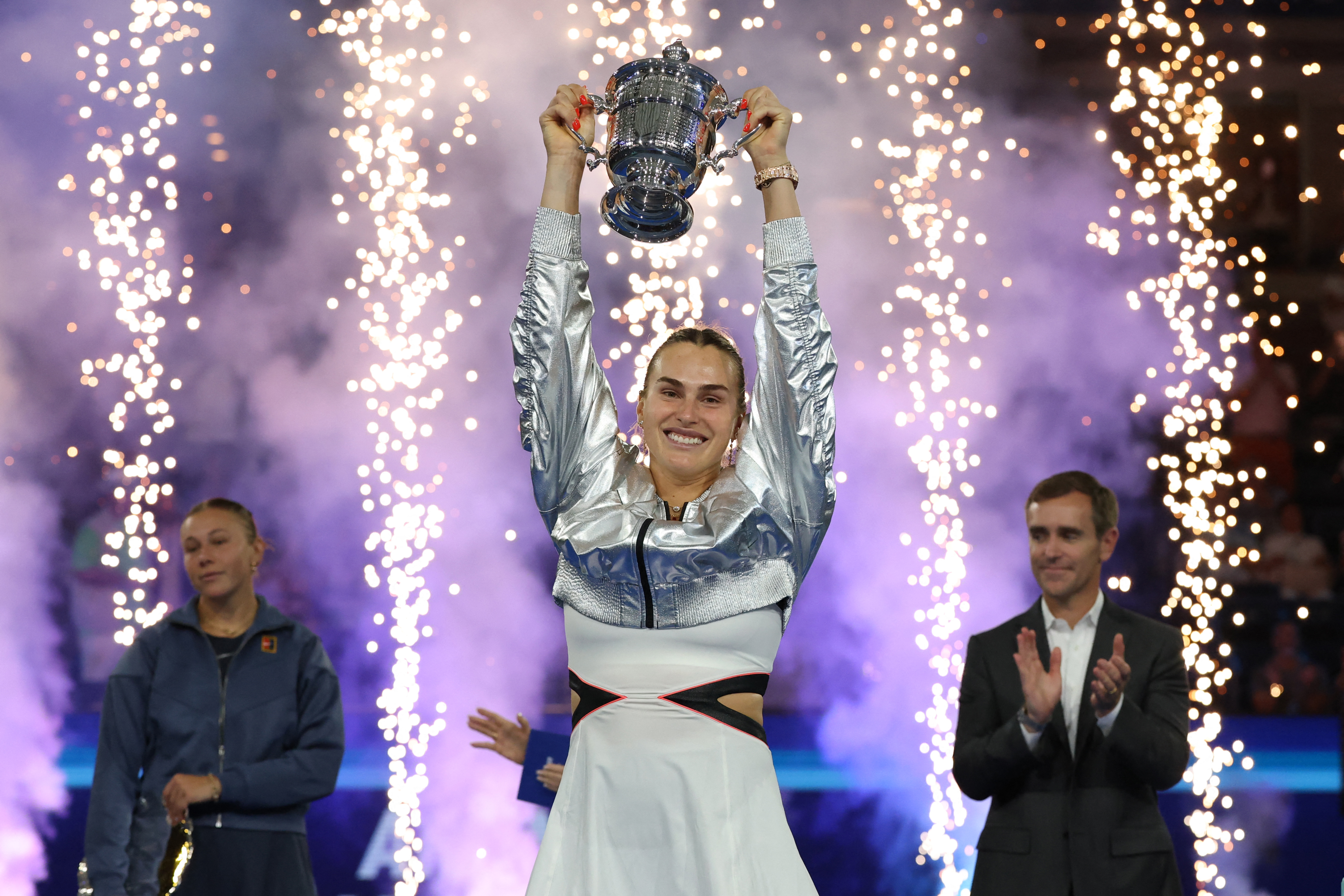 Aryna Sabalenka reacts.