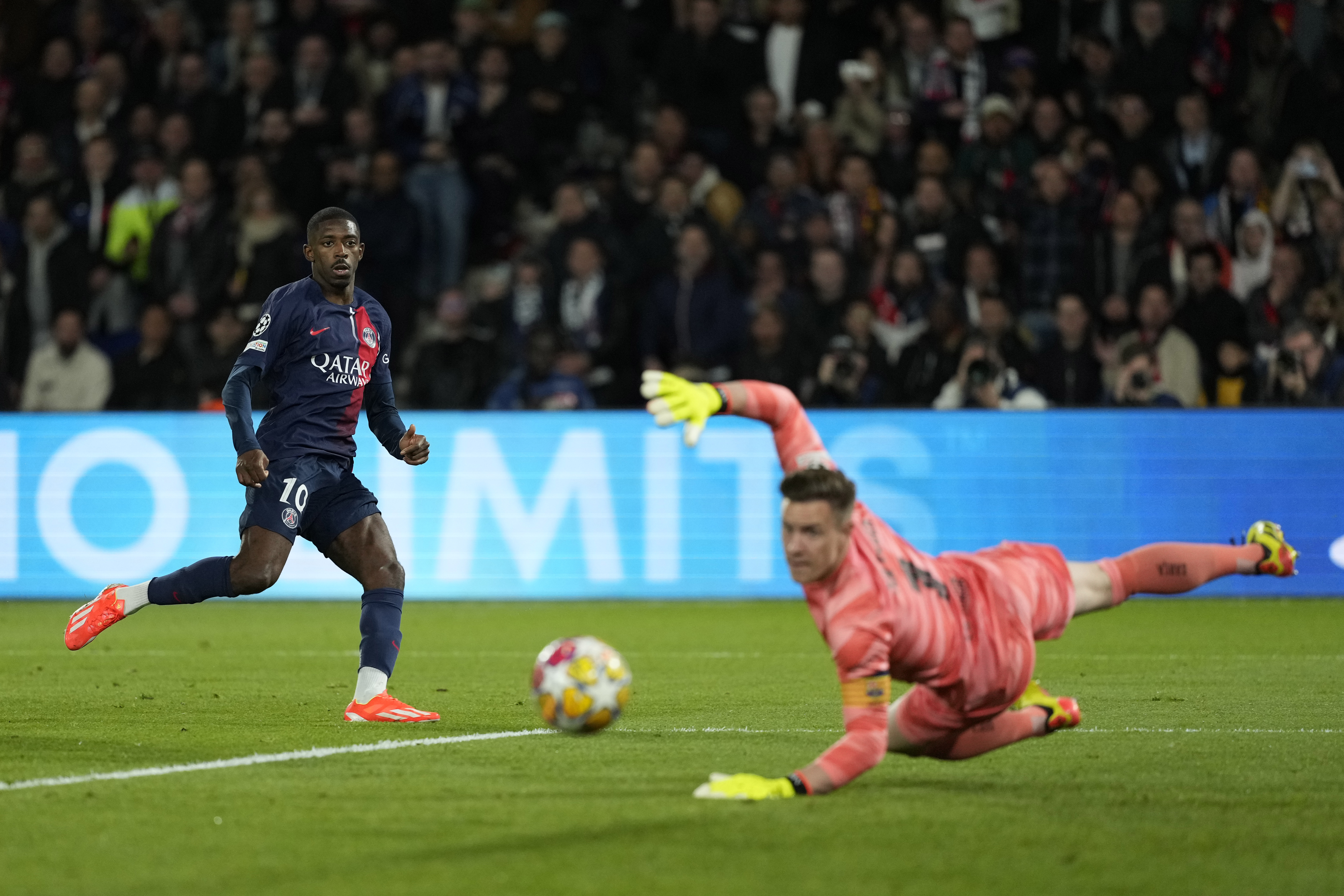 Ousmane Dembele and Marc-Andre ter Stegen in action.