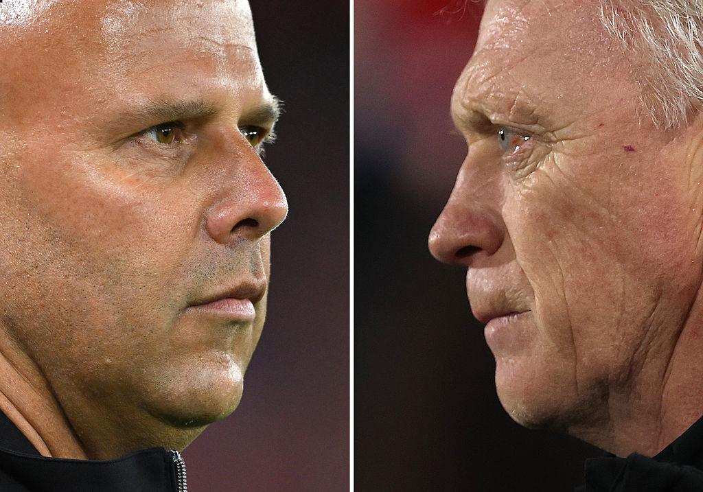 Liverpool manager Arne Slot and Everton manager David Moyes