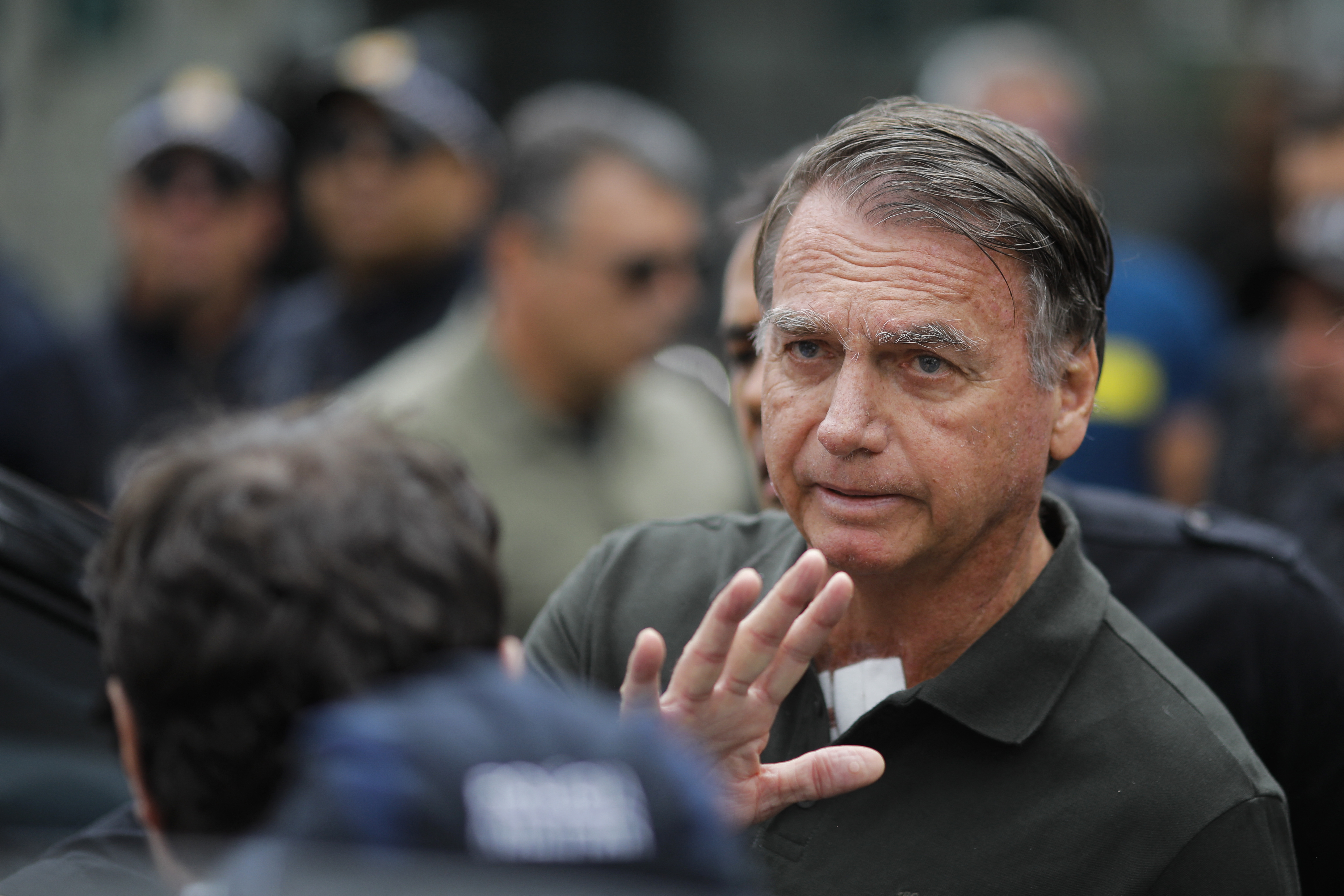 Former Brazilian President (2019-2022) Jair Bolsonaro leaves the DF Star hospital in Brasilia on September 14, 2025, after undergoing a series of medical examinations, as he remains under house arrest.