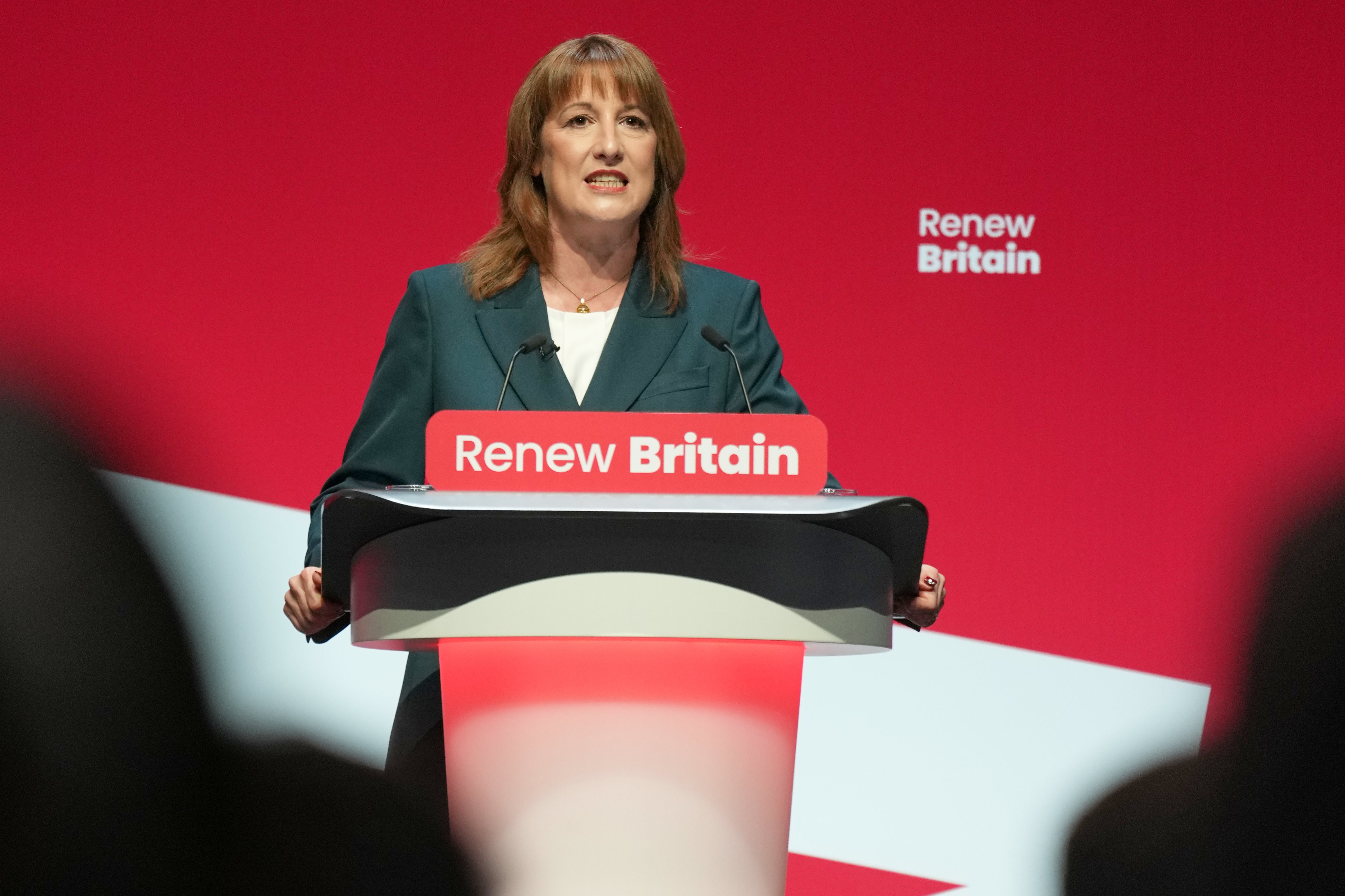 Britain's Chancellor of the Exchequer Rachel Reeves gives her keynote speech during the annual Labour Party conference in Liverpool, England, Monday, Sept. 29, 2025. (AP Photo/Jon Super)