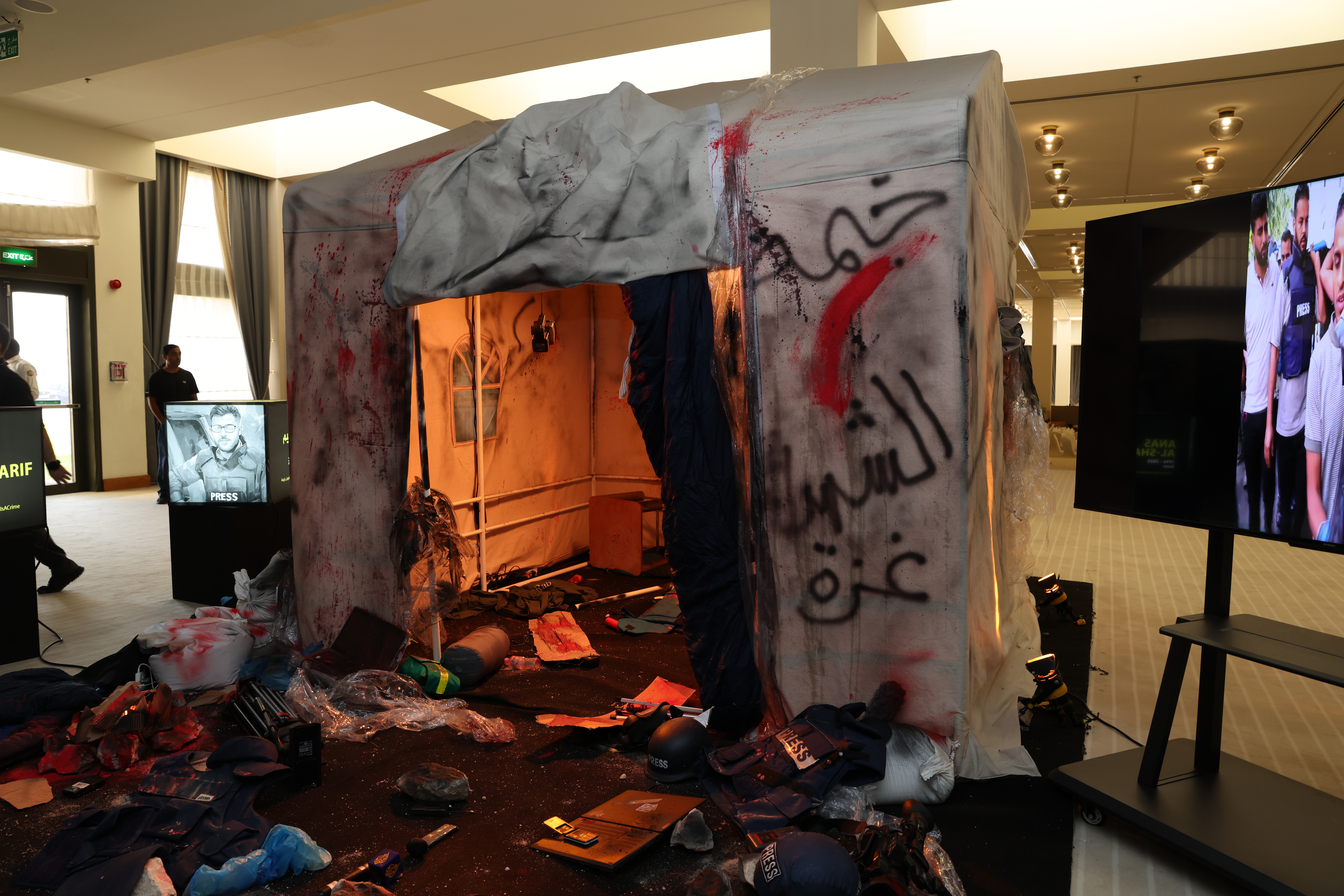 The installation depicted the reality for many journalists in Gaza.