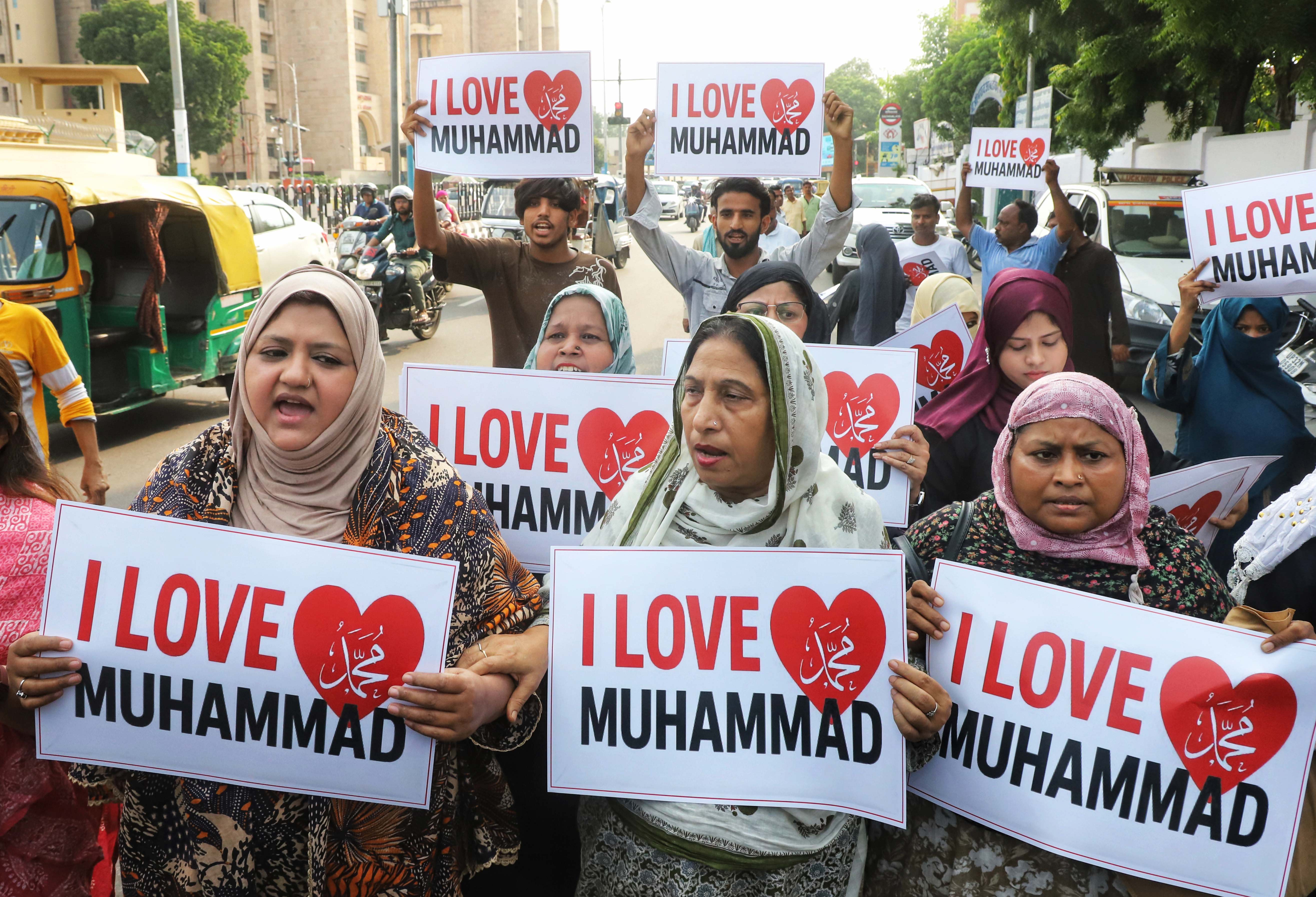 Muslims protesting outside the Uttar Pradesh Legislative Assembly building in Lucknow, India
