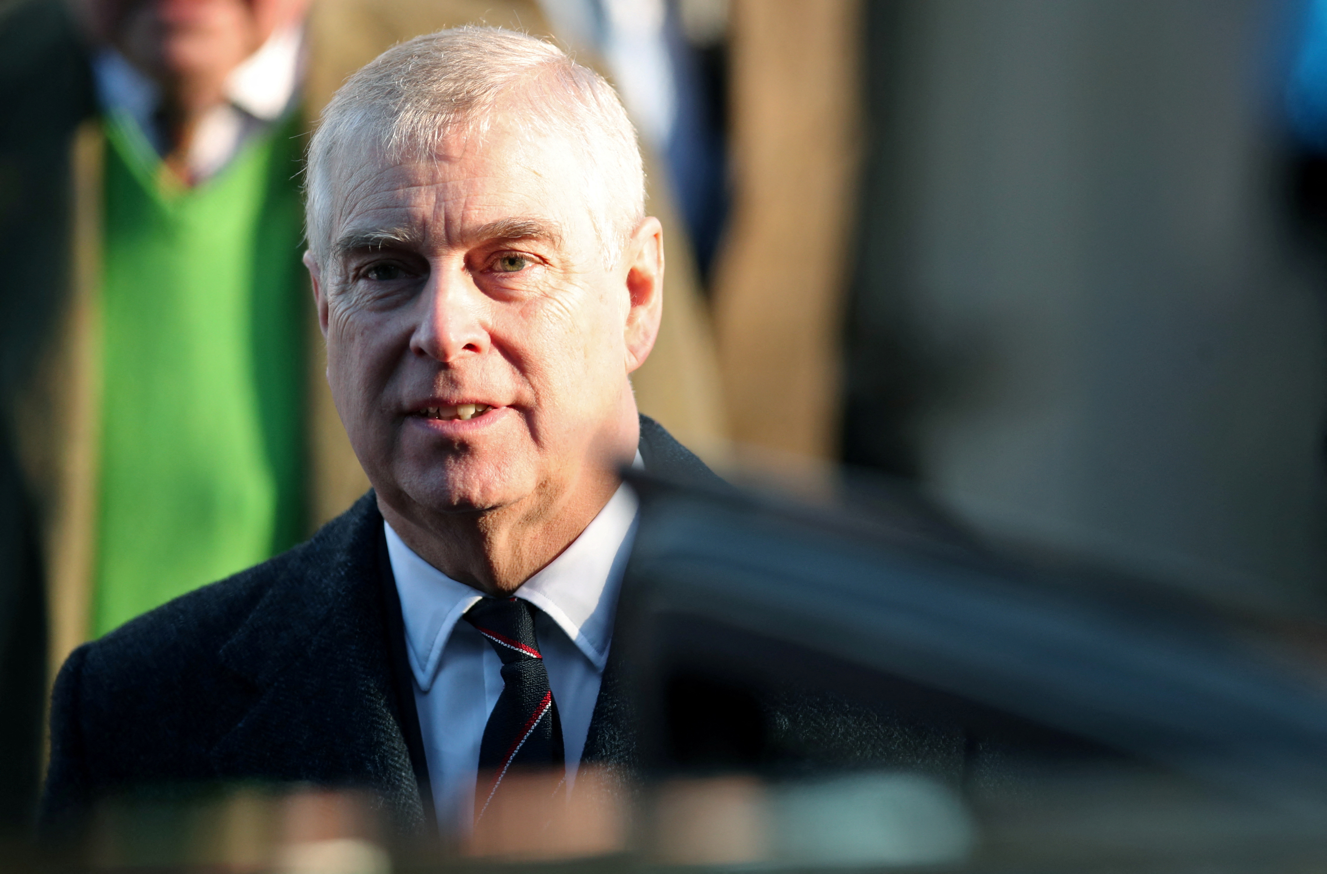 British Prince Andrew leaves a church.