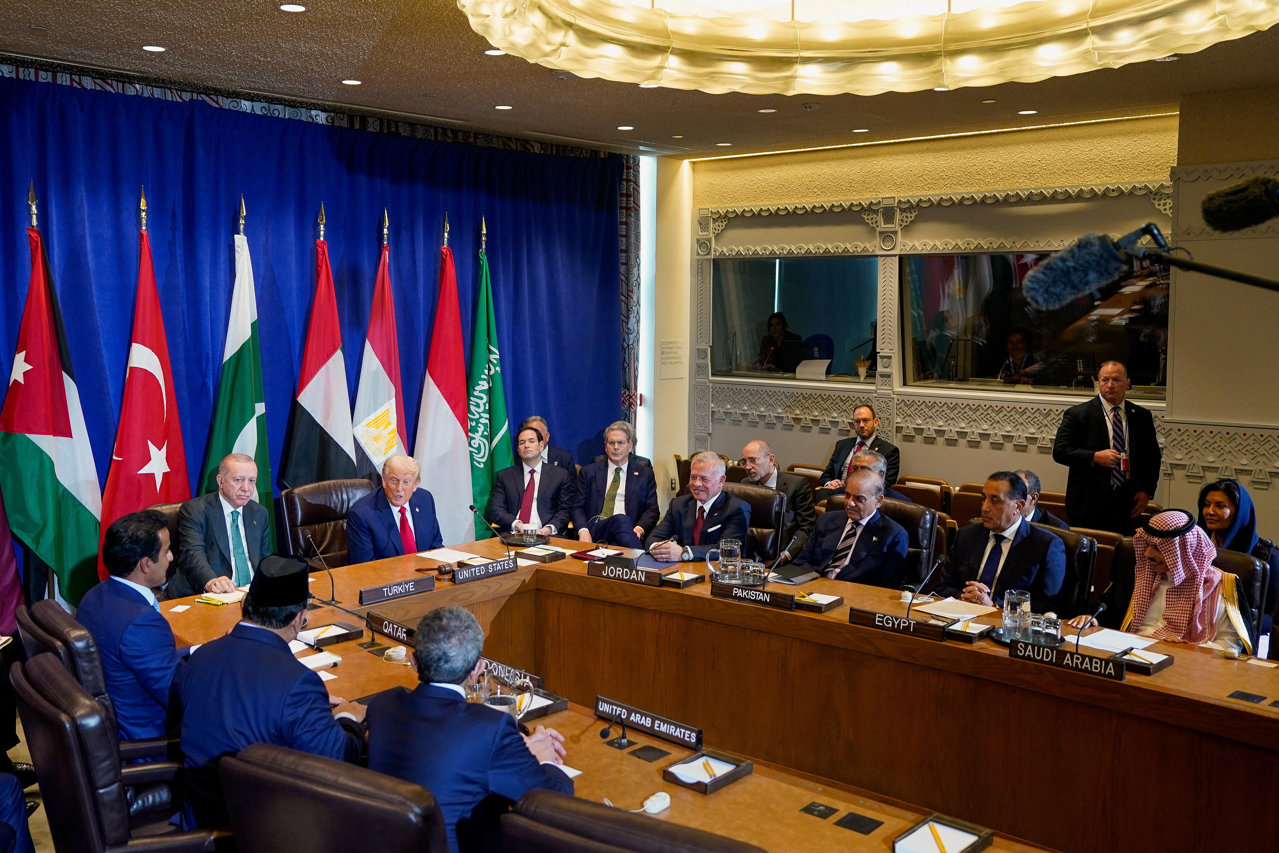 Donald Trump speaks to a sideline meeting of Arab leaders at the UN General Assembly