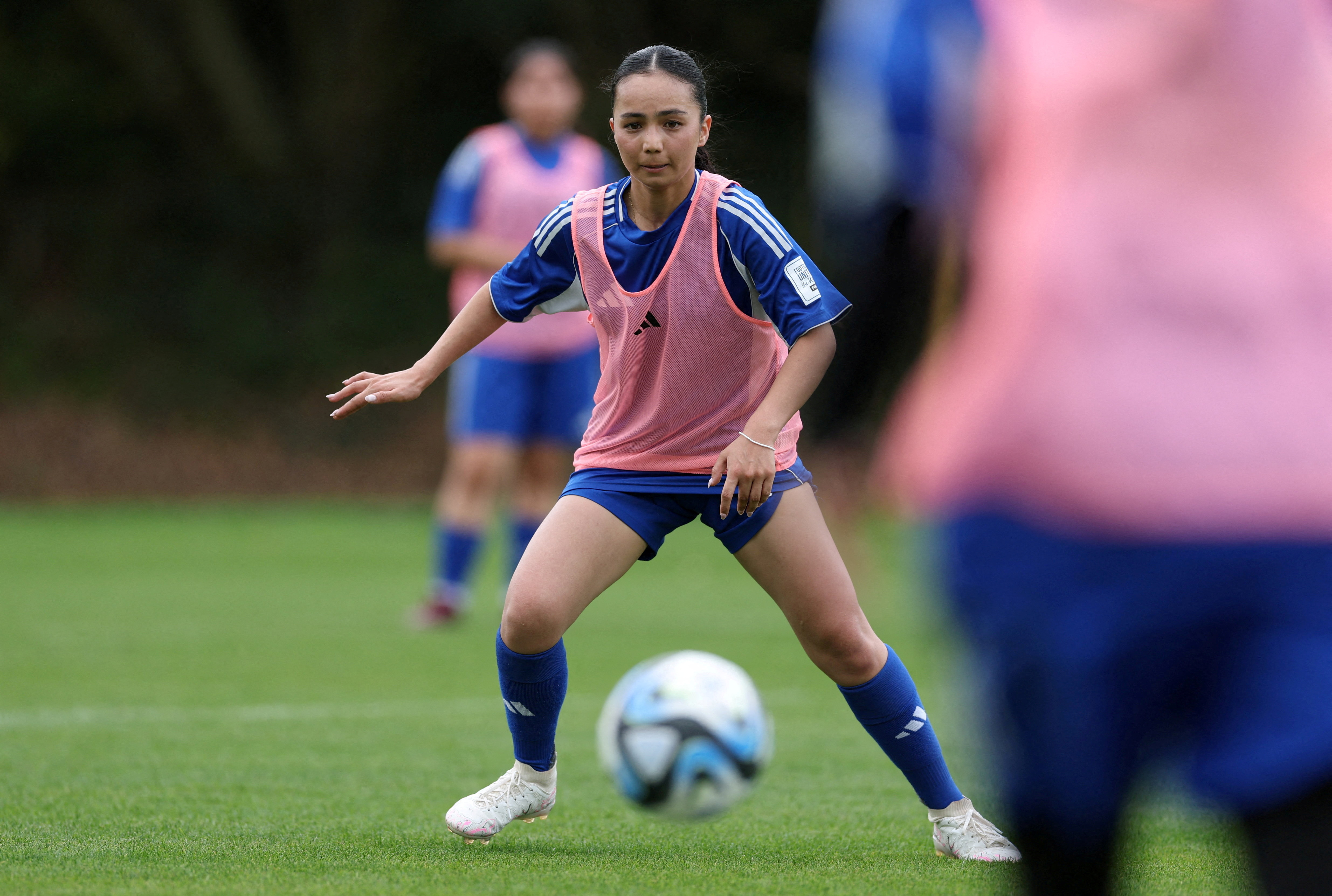 Najma Arefi of the Afghan Women's Refugee team in action during a selection camp
