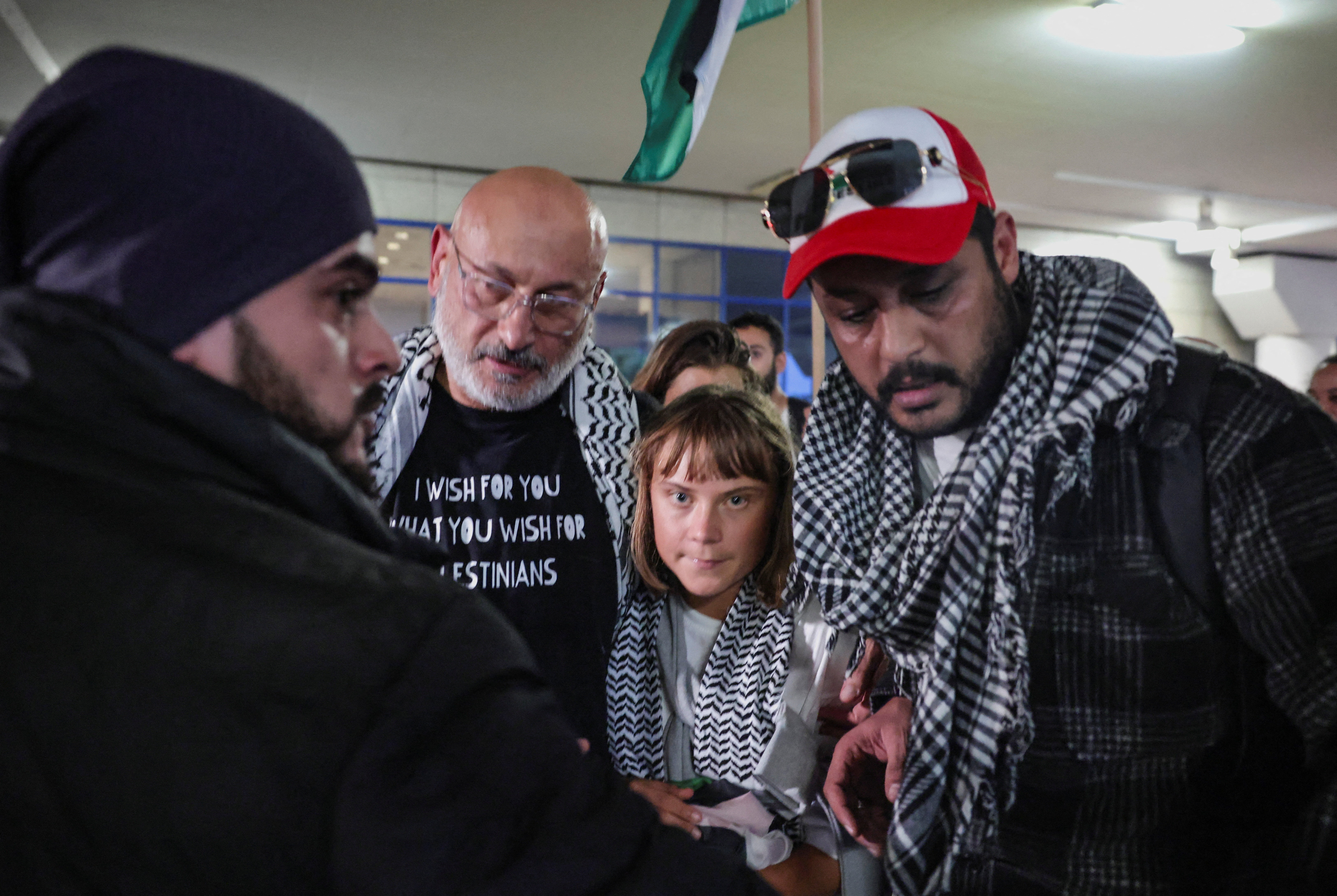 Swedish activist Greta Thunberg, who was part of the Global Sumud Flotilla seeking to deliver aid to Gaza and was detained by Israel, arrives to the Athens Eleftherios Venizelos International Airport