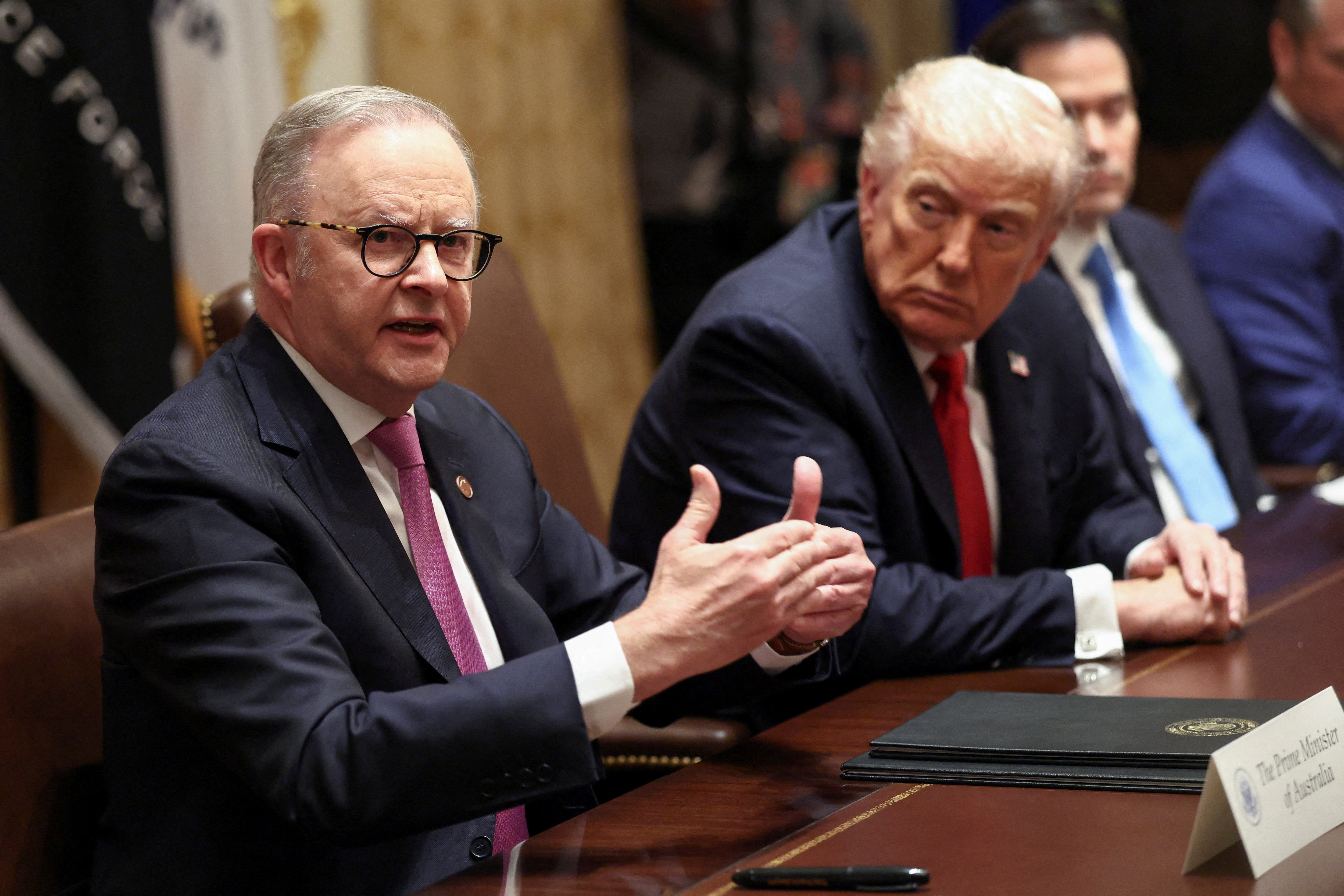 Donald Trump and Australian Prime Minister Anthony Albanese are also slated to discuss submarines and other military equipment [Kevin Lamarque / Reuters]