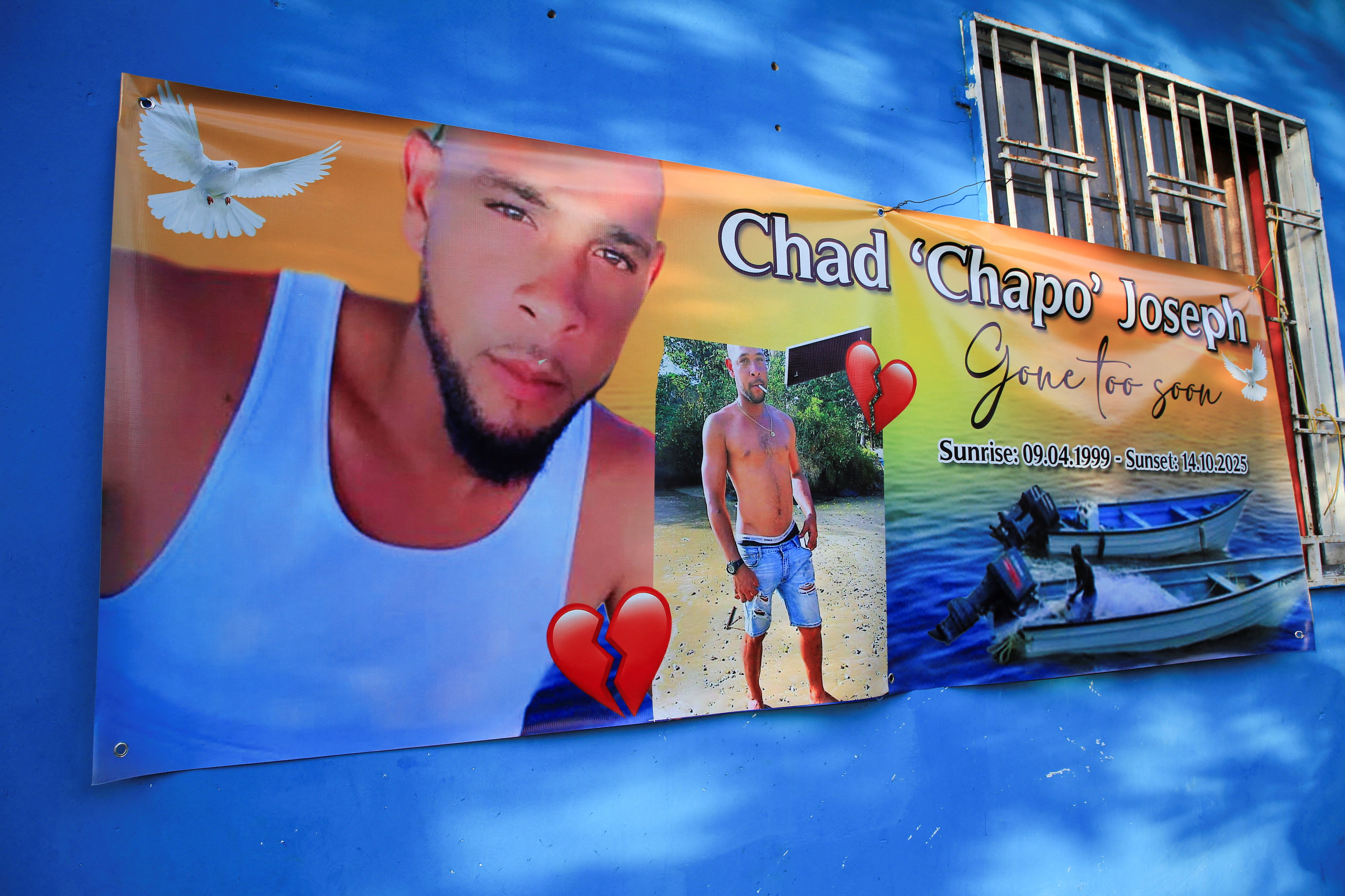 A banner remembers Chad Joseph in Trinidad and Tobago