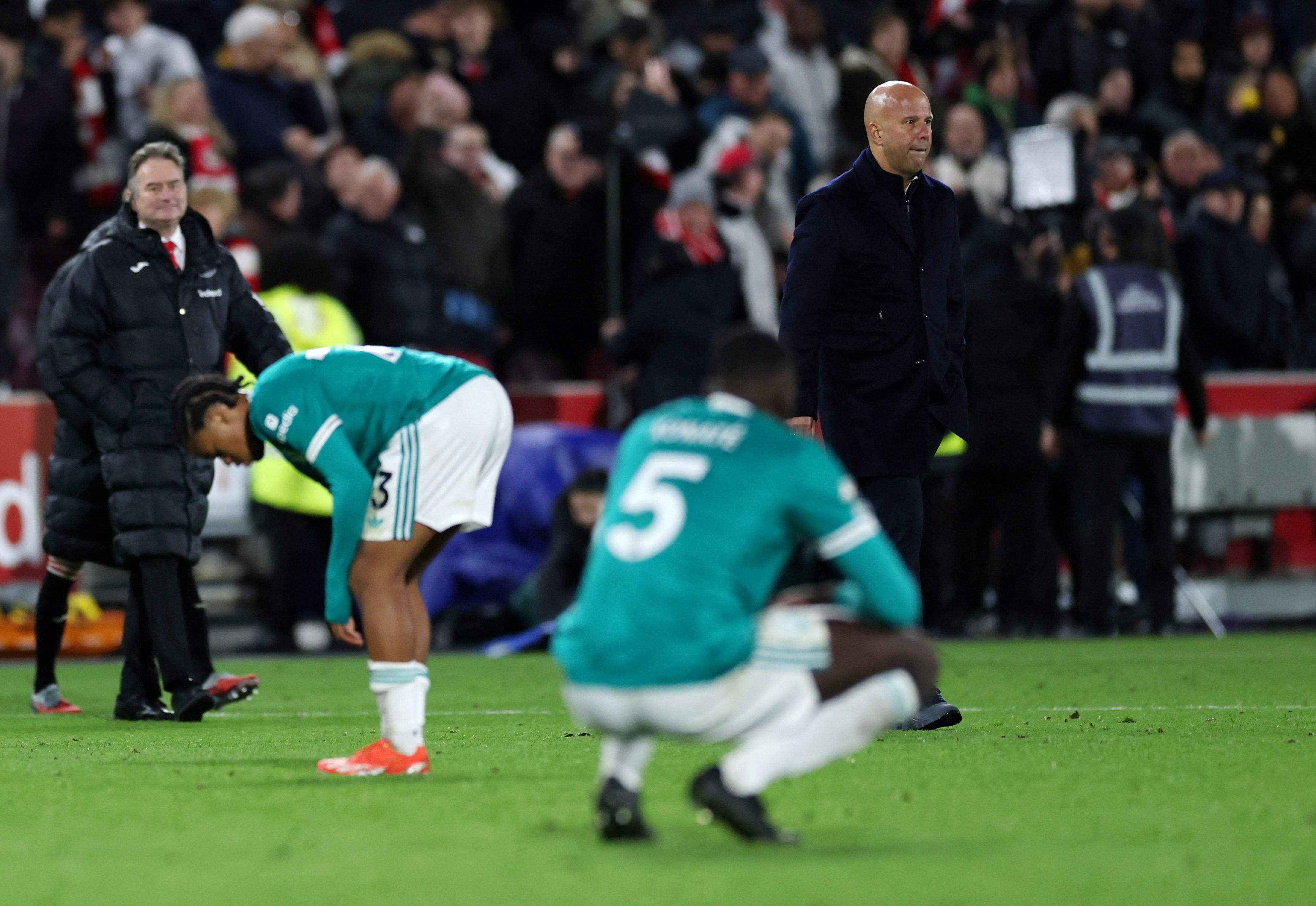 Liverpool manager Arne Slot looks dejected after the match