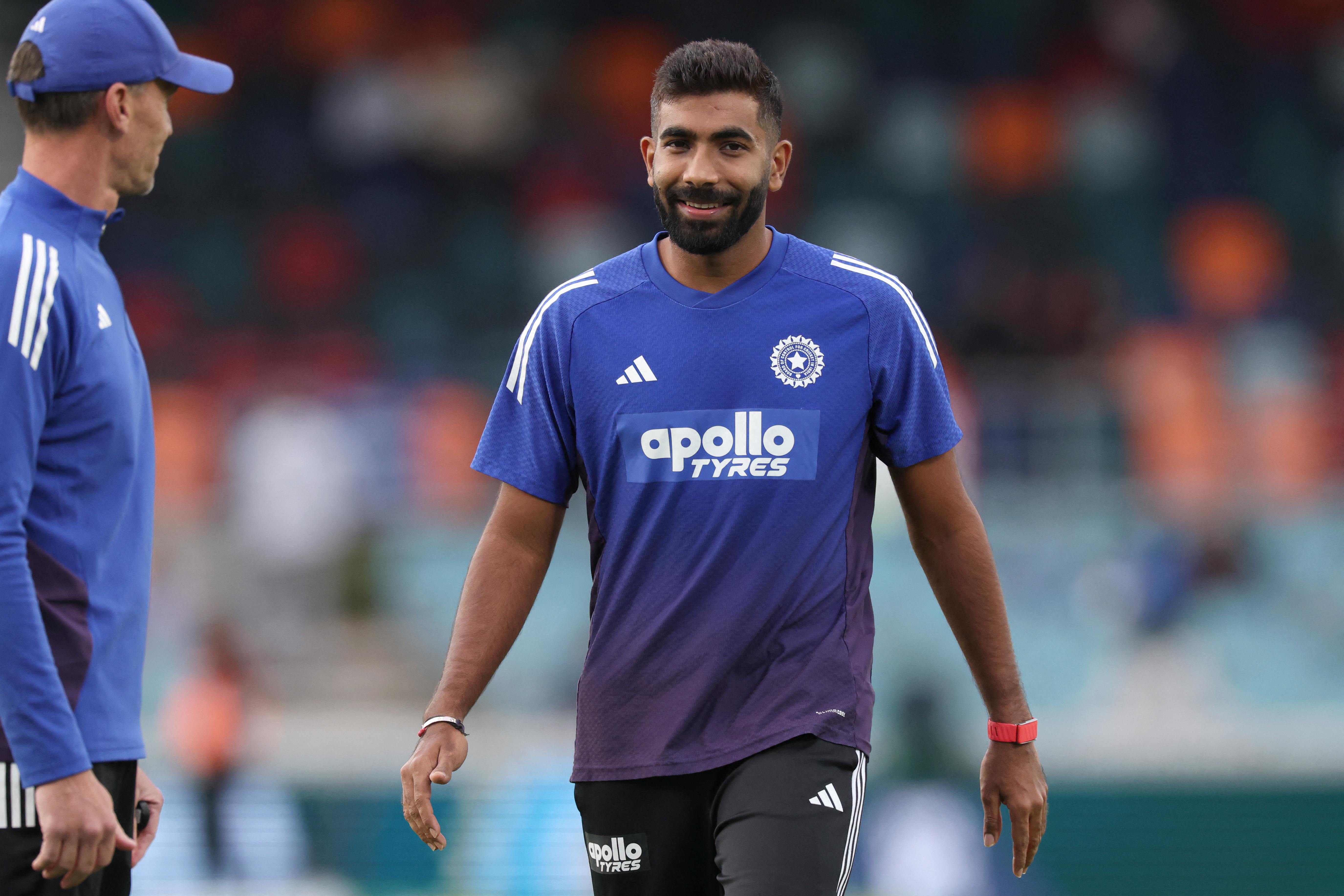 Jasprit Bumrah reacts.