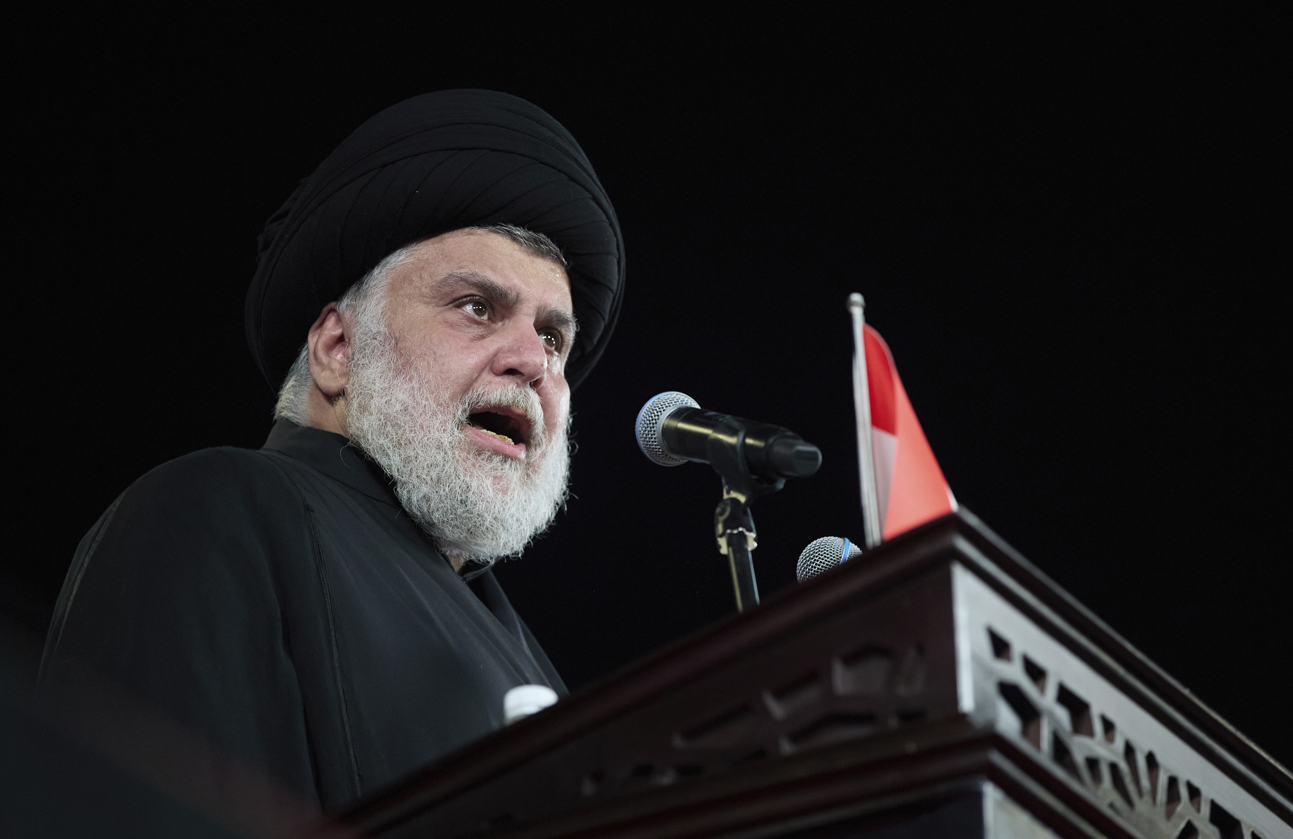 Shiite cleric Muqtada al-Sadr speaks to his followers.