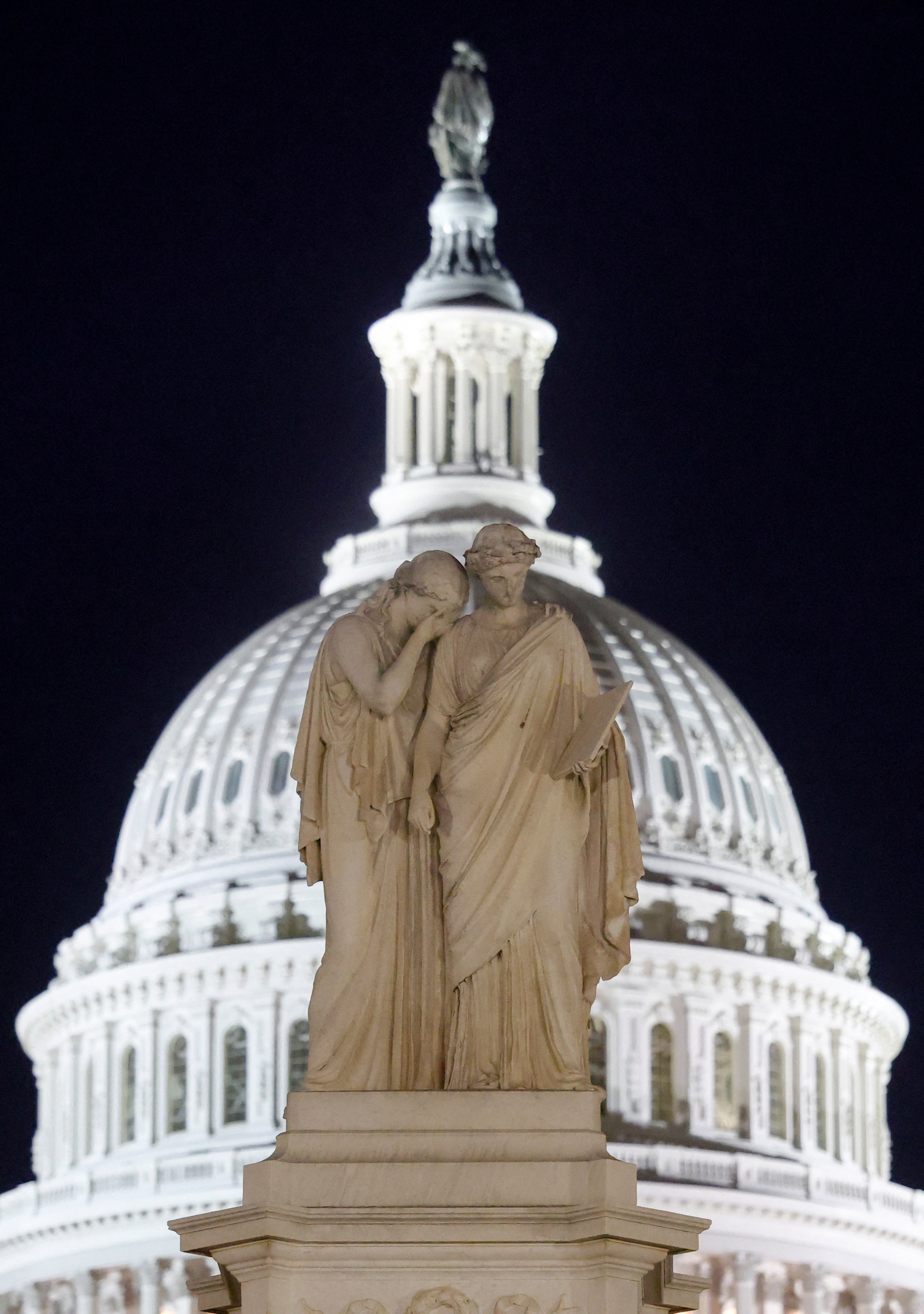 The Peace Monument, named Grief and History, at the U.S. Capitol in the hours before a partial government shutdown in Washington, D.C., U.S., September 30, 2025. REUTERS/Jonathan Ernst