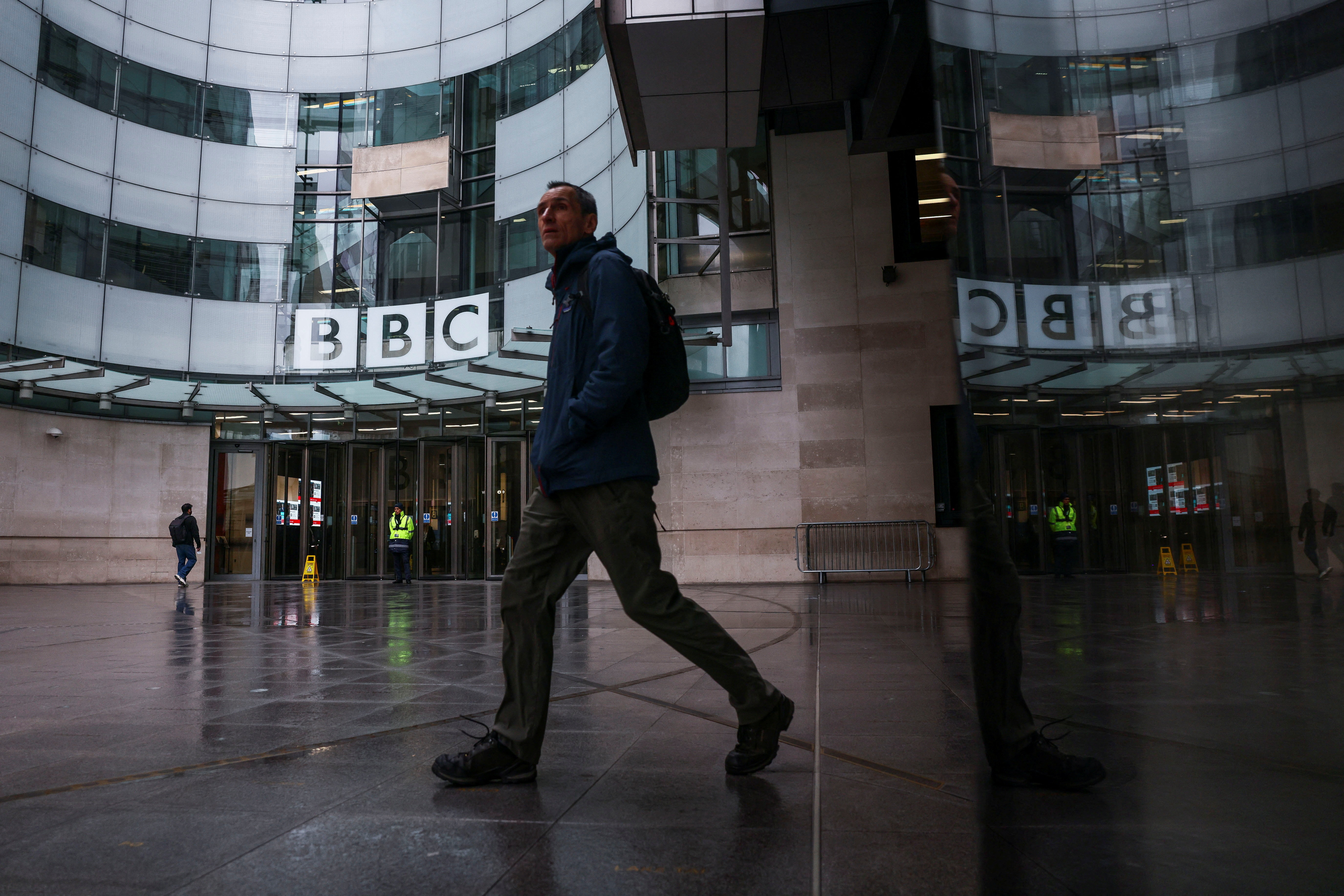 Someone walks out of BBC bulding