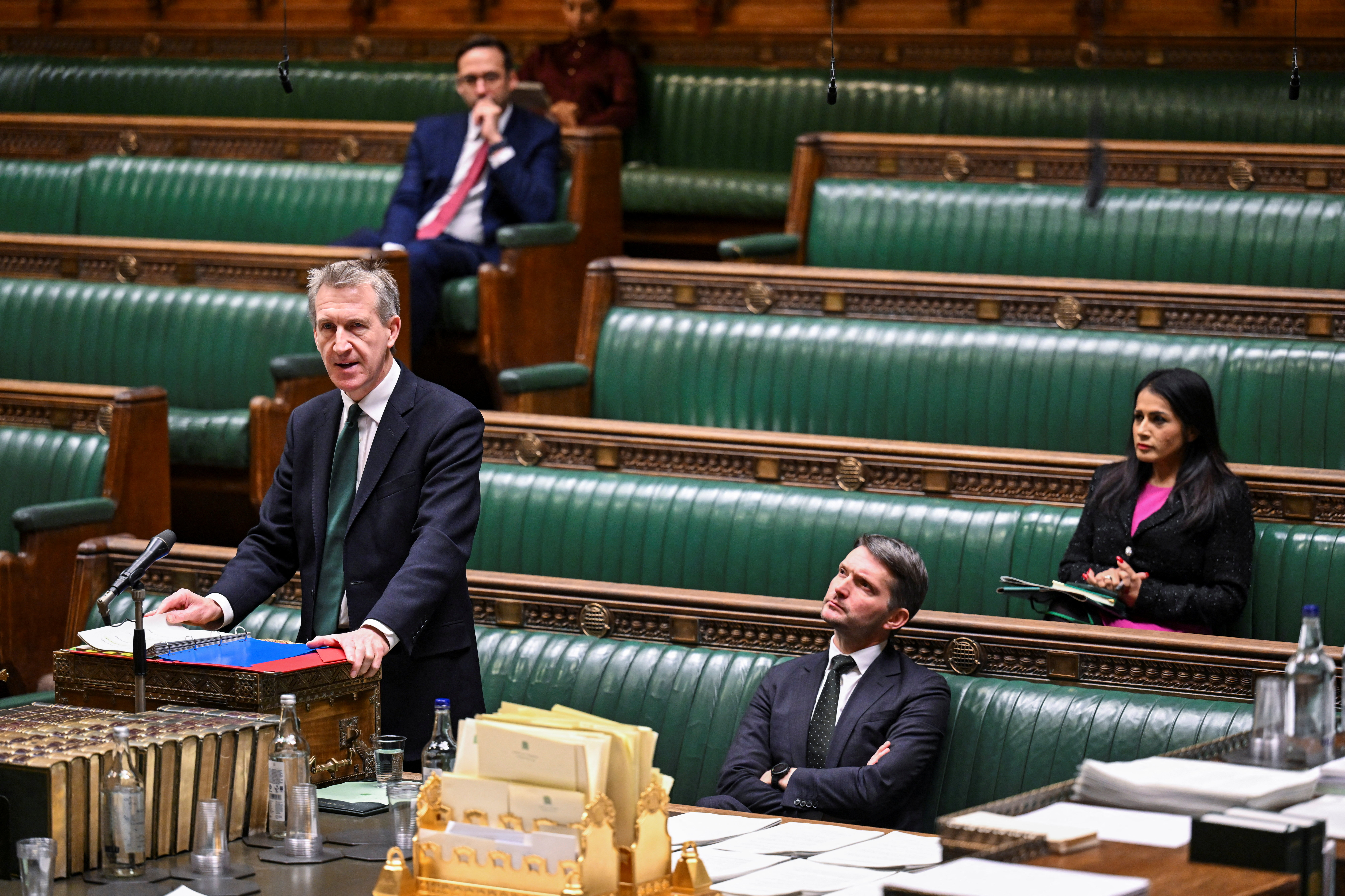 Dan Jarvis MP, The Minister of State, Home Department speaks at the House of Commons in London [House of Commons/Handout via Reuters]