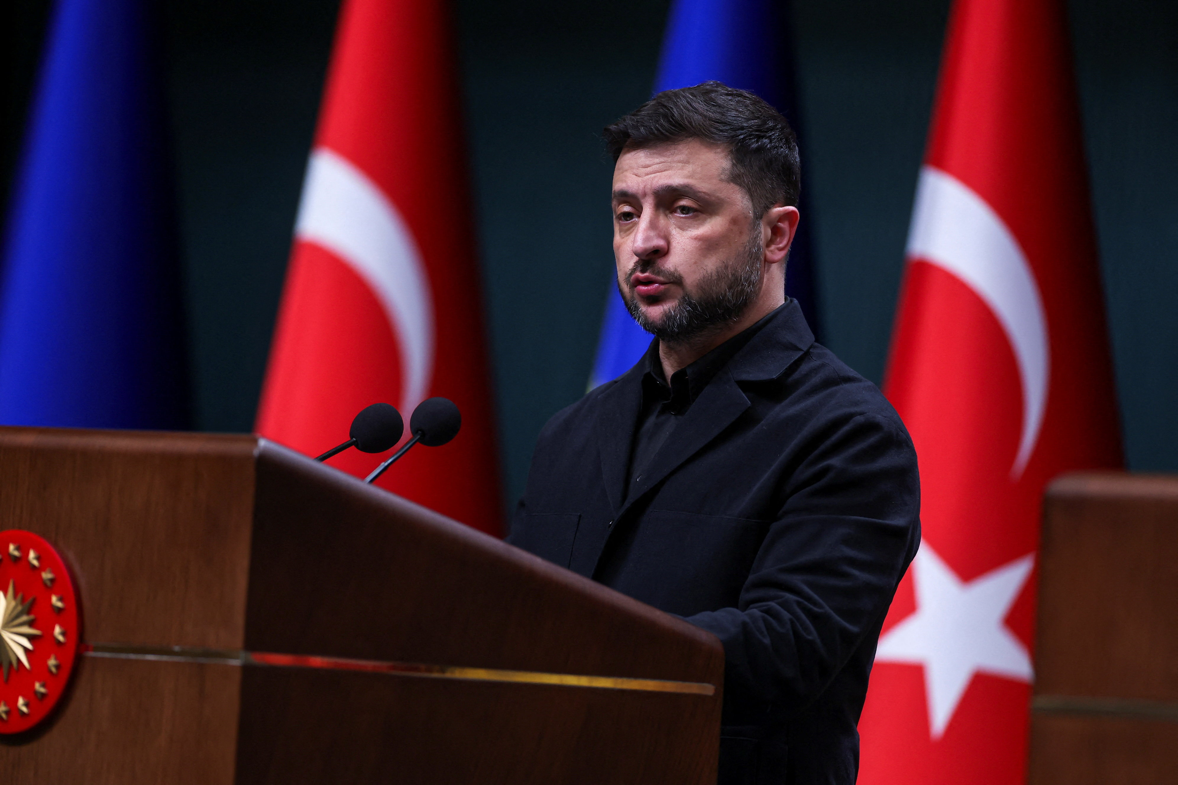 Ukrainian President Volodymyr Zelenskyy at a press conference in Ankara