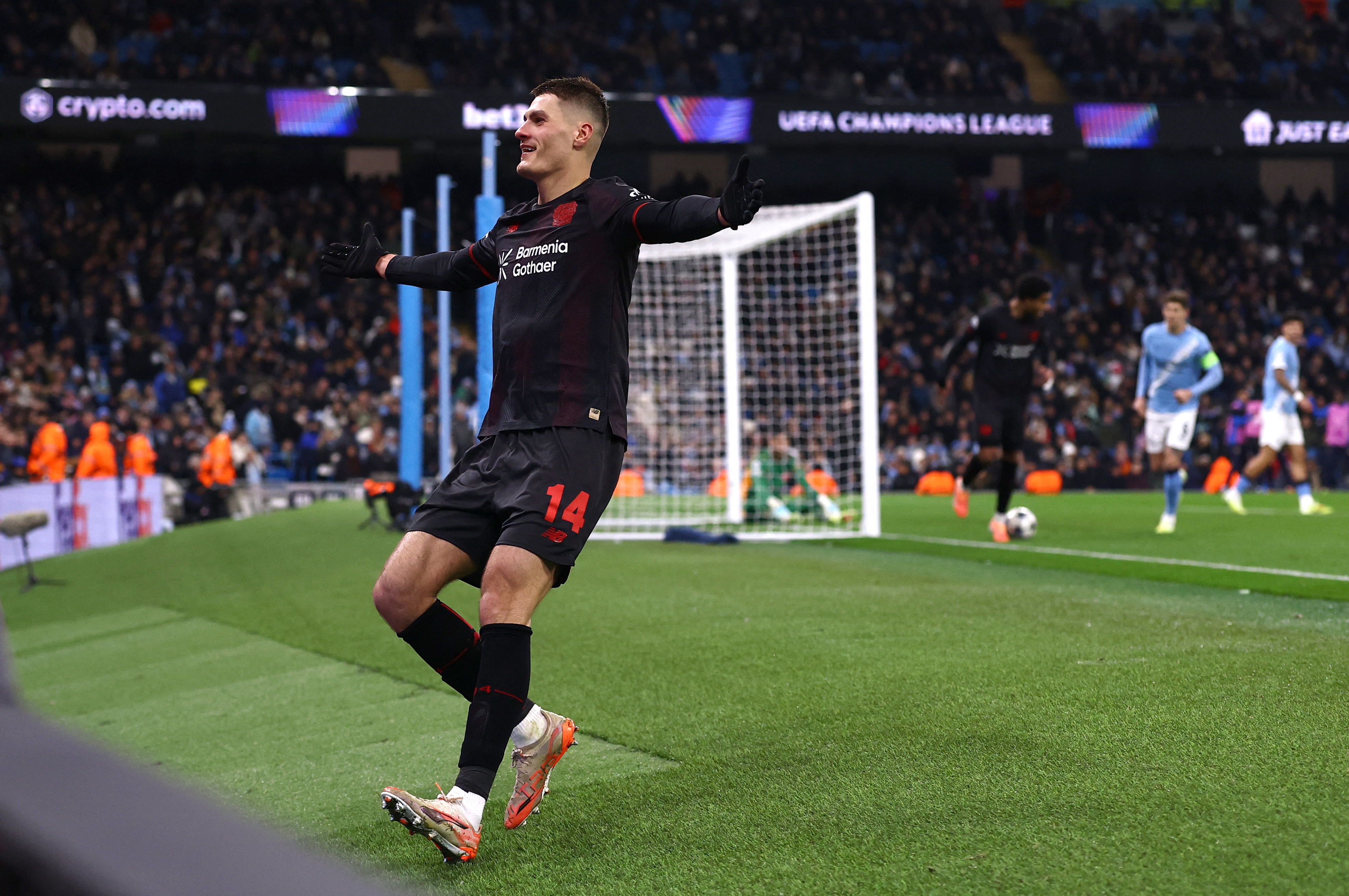 Bayer Leverkusen's Patrik Schick celebrates scoring their second goal 
