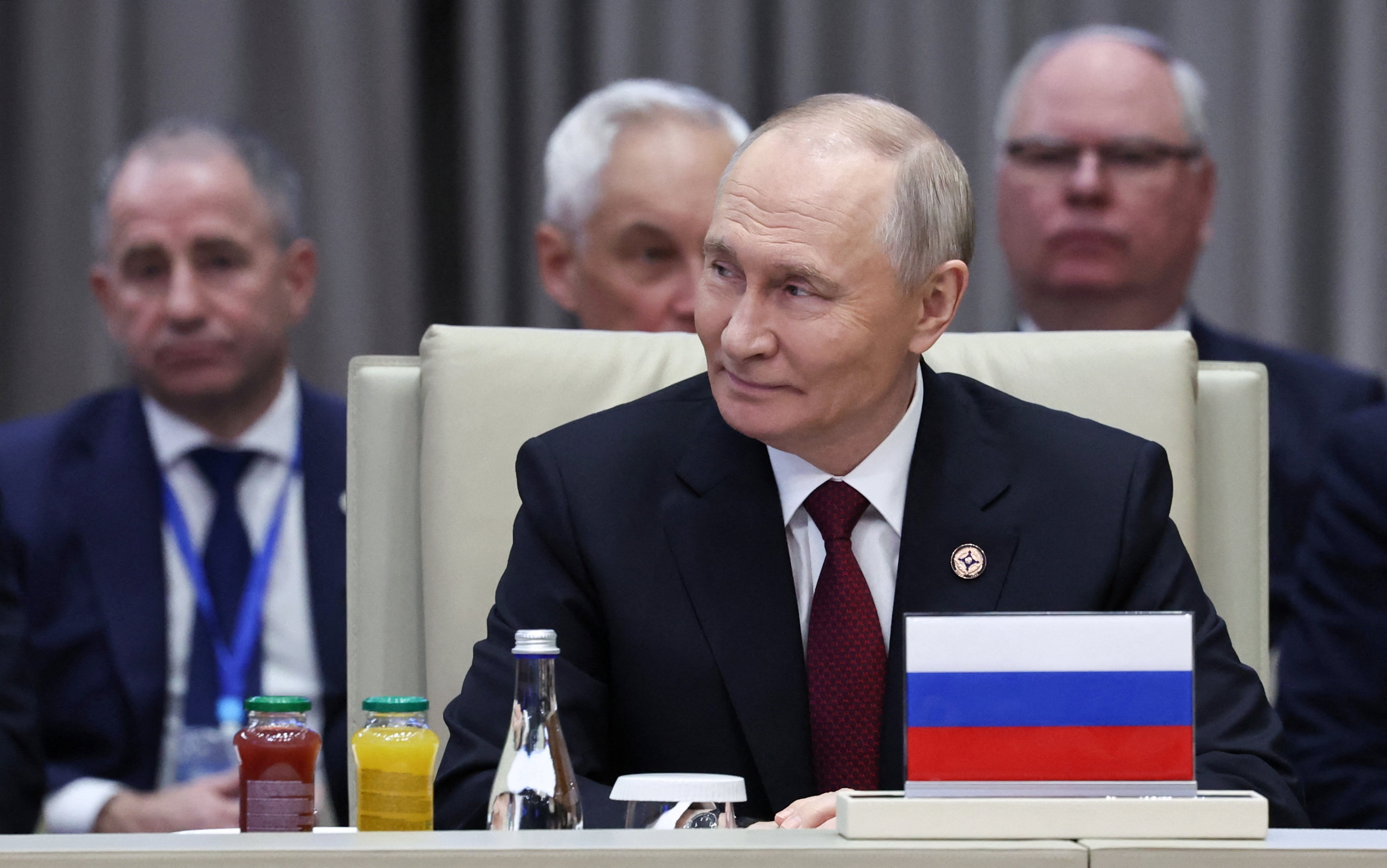 Russian President Vladimir Putin attends the Collective Security Treaty Organization (CSTO) summit in Bishkek, Kyrgyzstan, November 27, 2025. Sputnik/Alexander Kazakov/Pool via REUTERS ATTENTION EDITORS - THIS IMAGE WAS PROVIDED BY A THIRD PARTY.