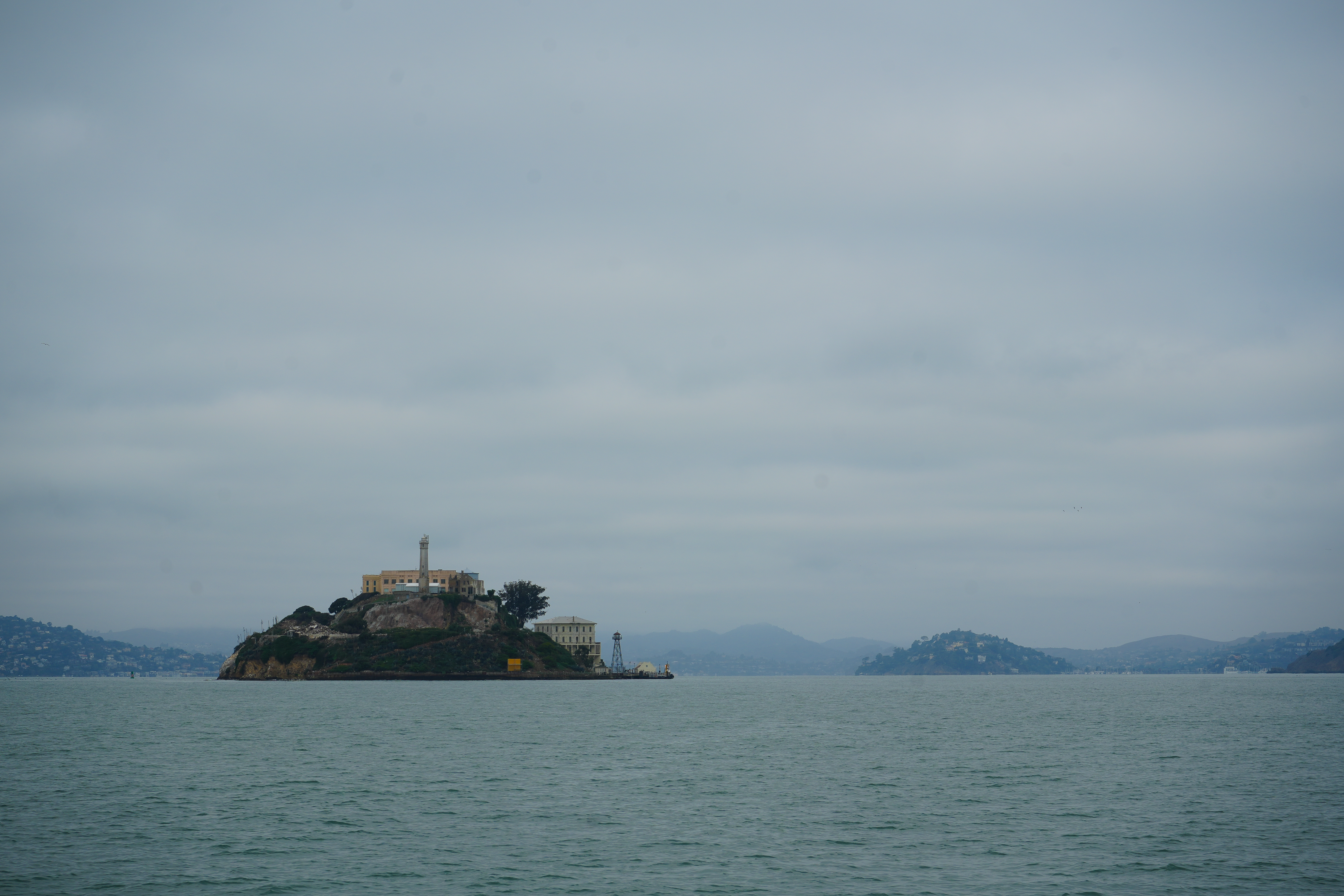 Alcatraz Island in California on a grey Sunday morning.