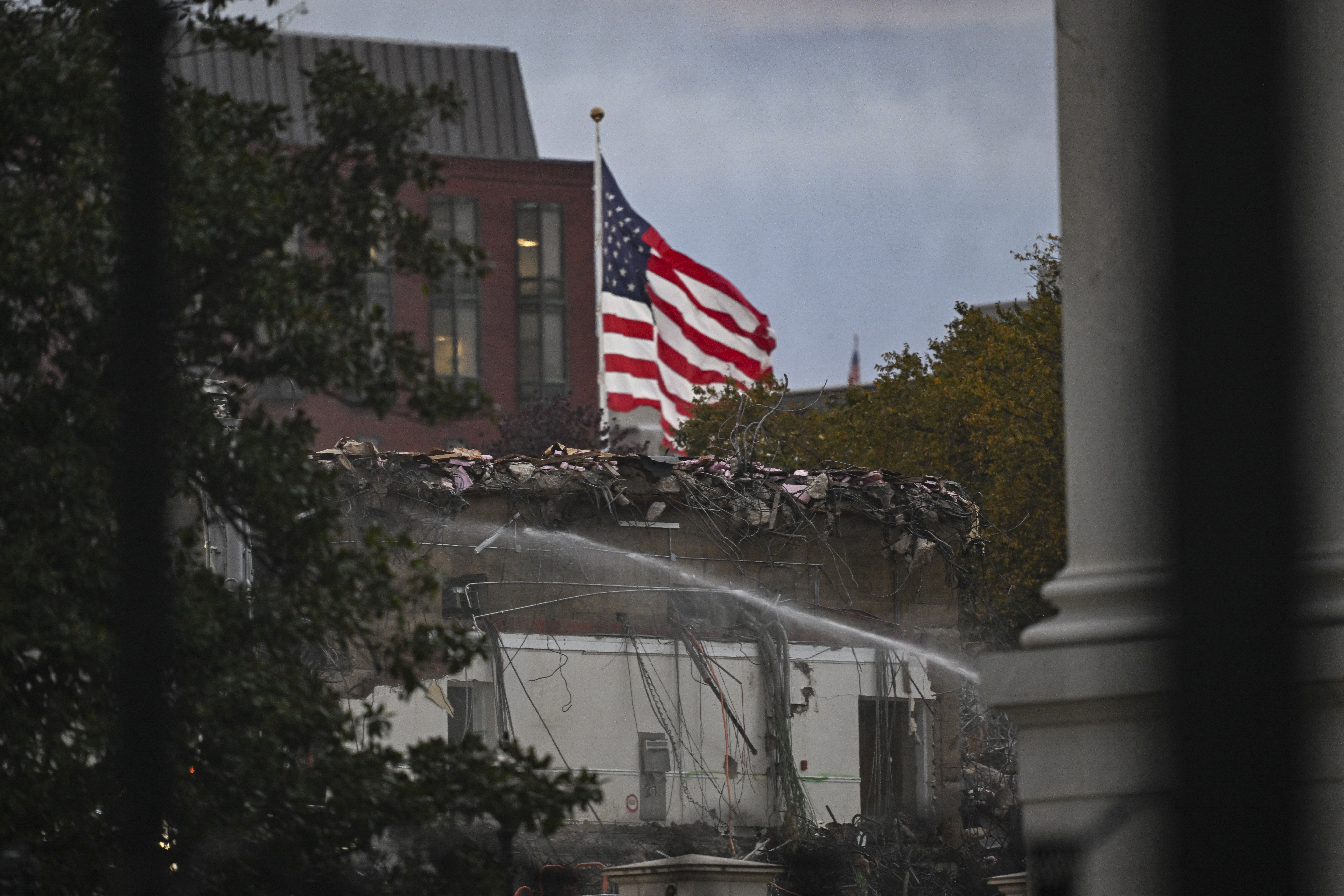 A general view of the ongoing construction works on the White House grounds.