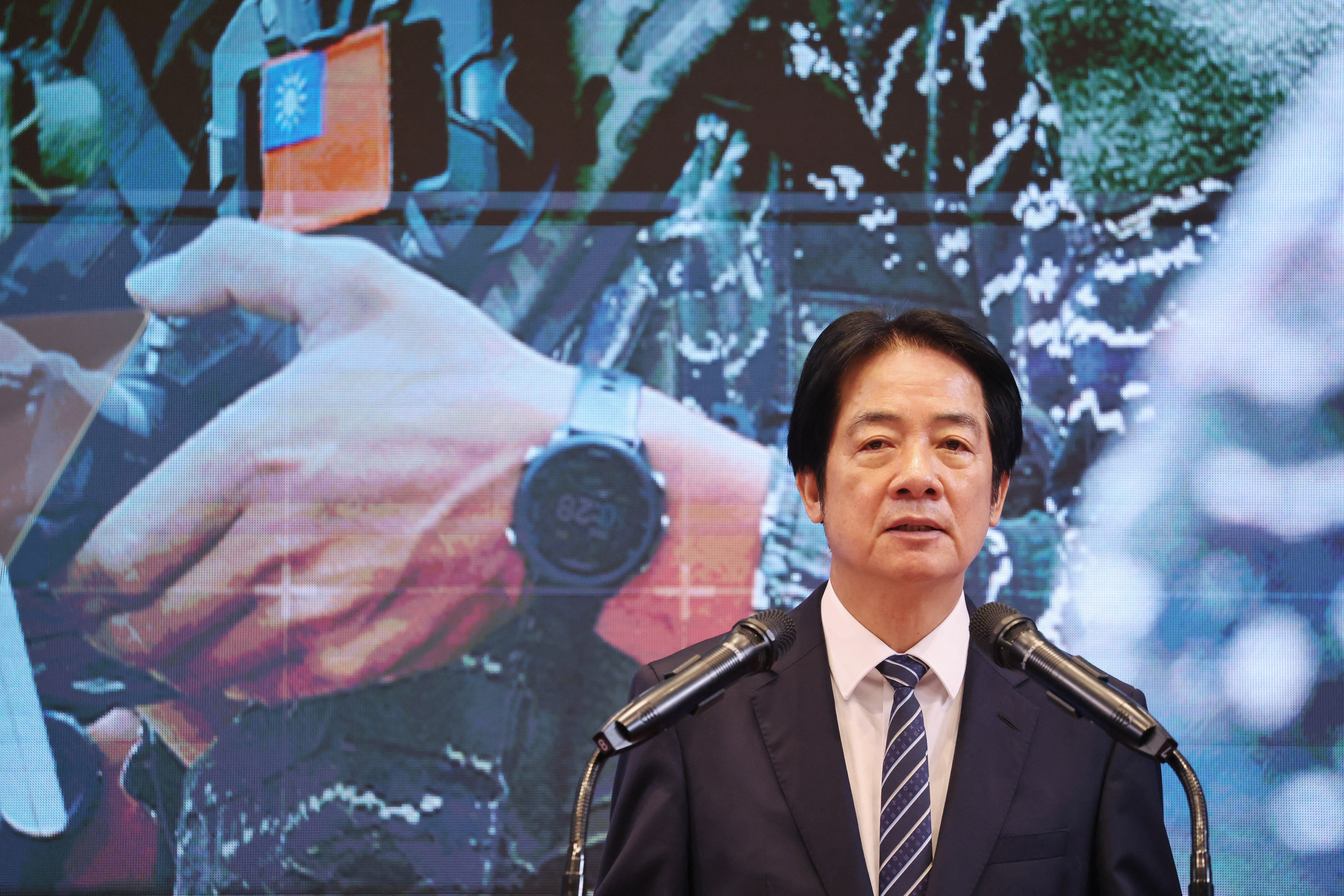 Taiwan's President Lai Ching-te holds a press conference on "Action Plan for Safeguarding Democratic Taiwan and National Security" at the Presidential Office Building in Taipei on November 26, 2025.