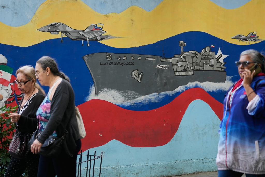 A mural of Venezuelan ships and military planes